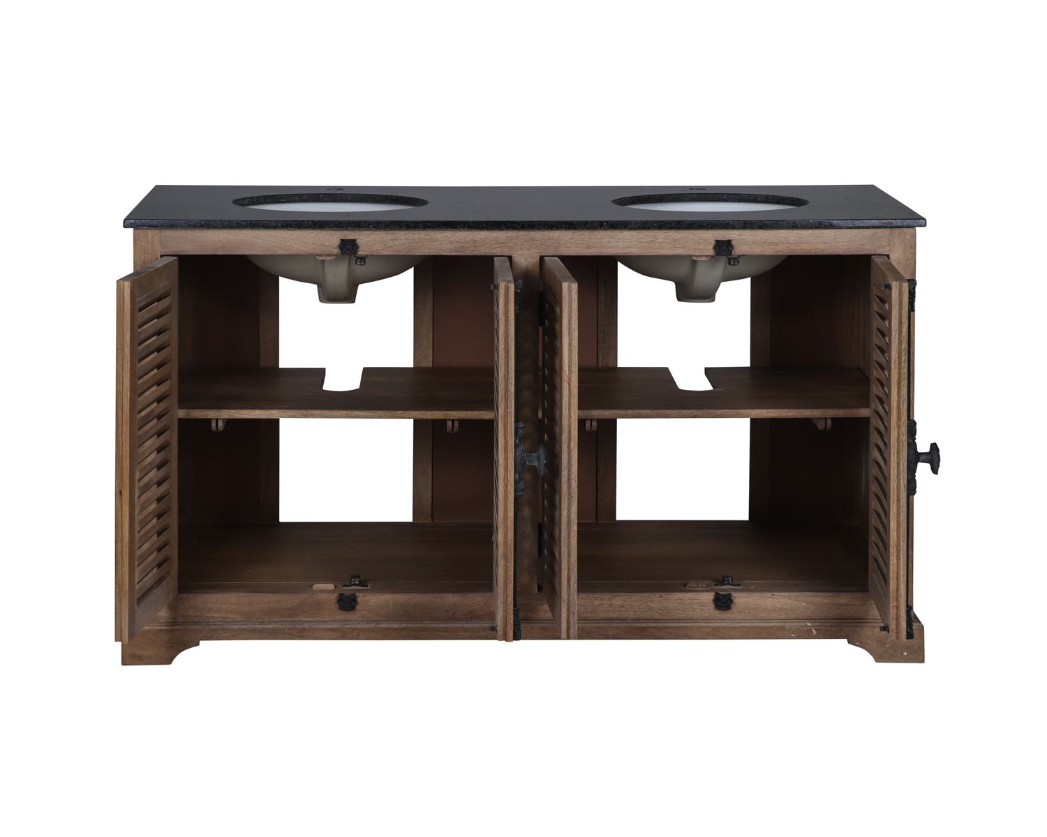 Mobiletto da bagno "Persienne" 150 cm con bulloni in cremonese e maniglie in marmo