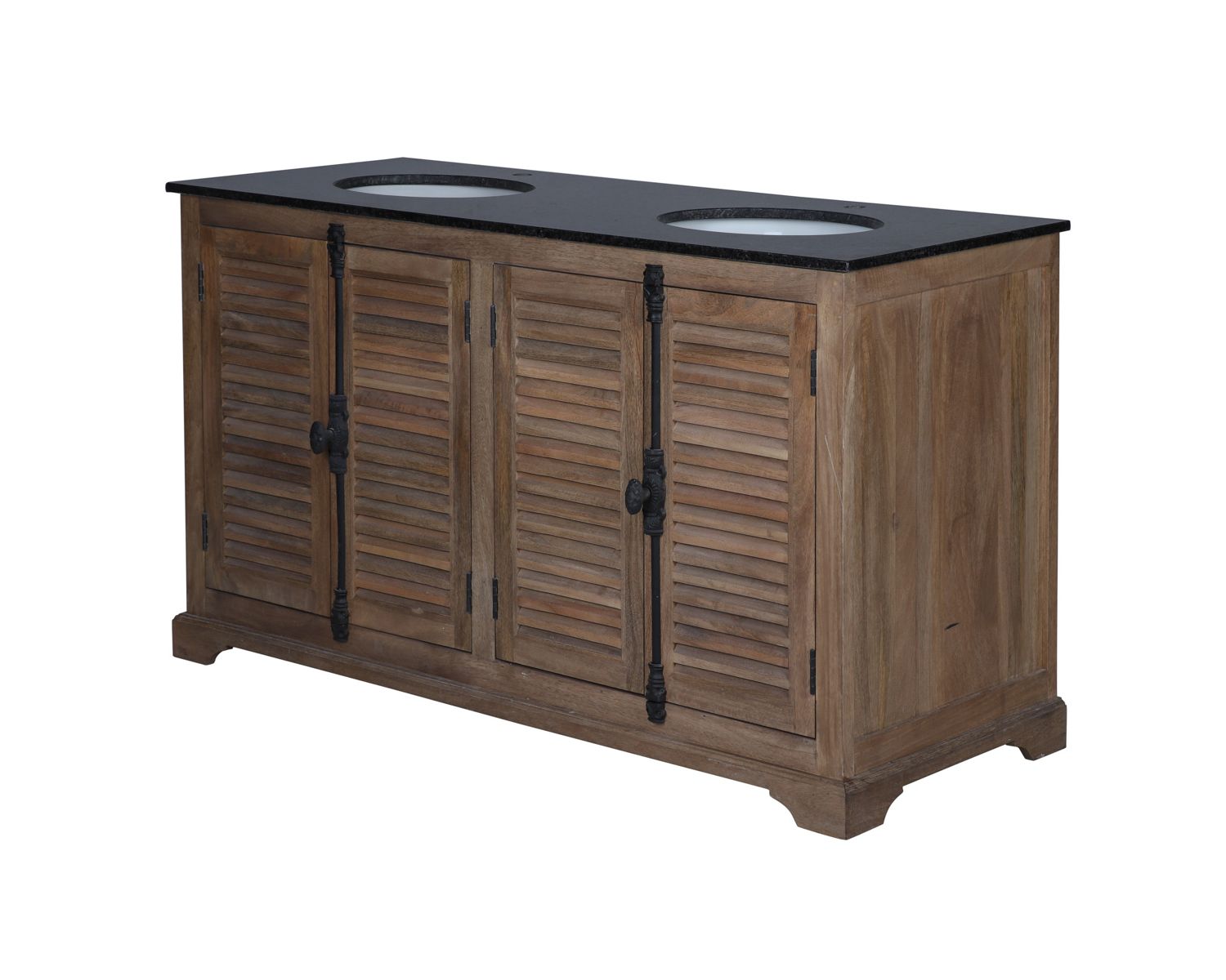 Mobiletto da bagno "Persienne" 150 cm con bulloni in cremonese e maniglie in marmo