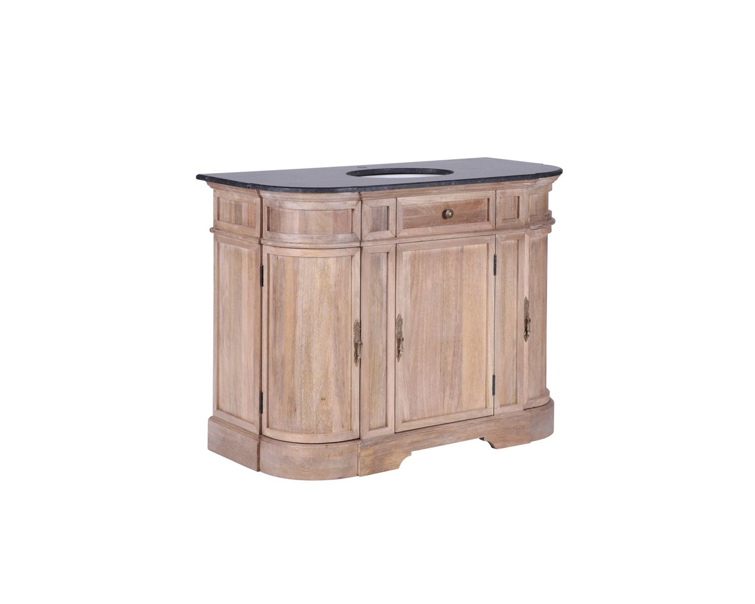 Mobile da bagno "Églantine" in legno massiccio arrotondato con 1 lavabo in pietra