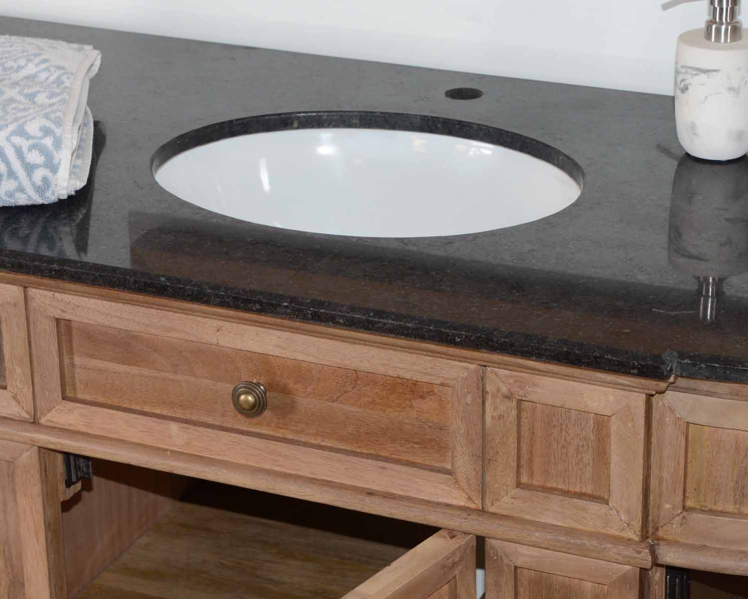 Mobile da bagno "Églantine" in legno massiccio arrotondato con 1 lavabo in pietra