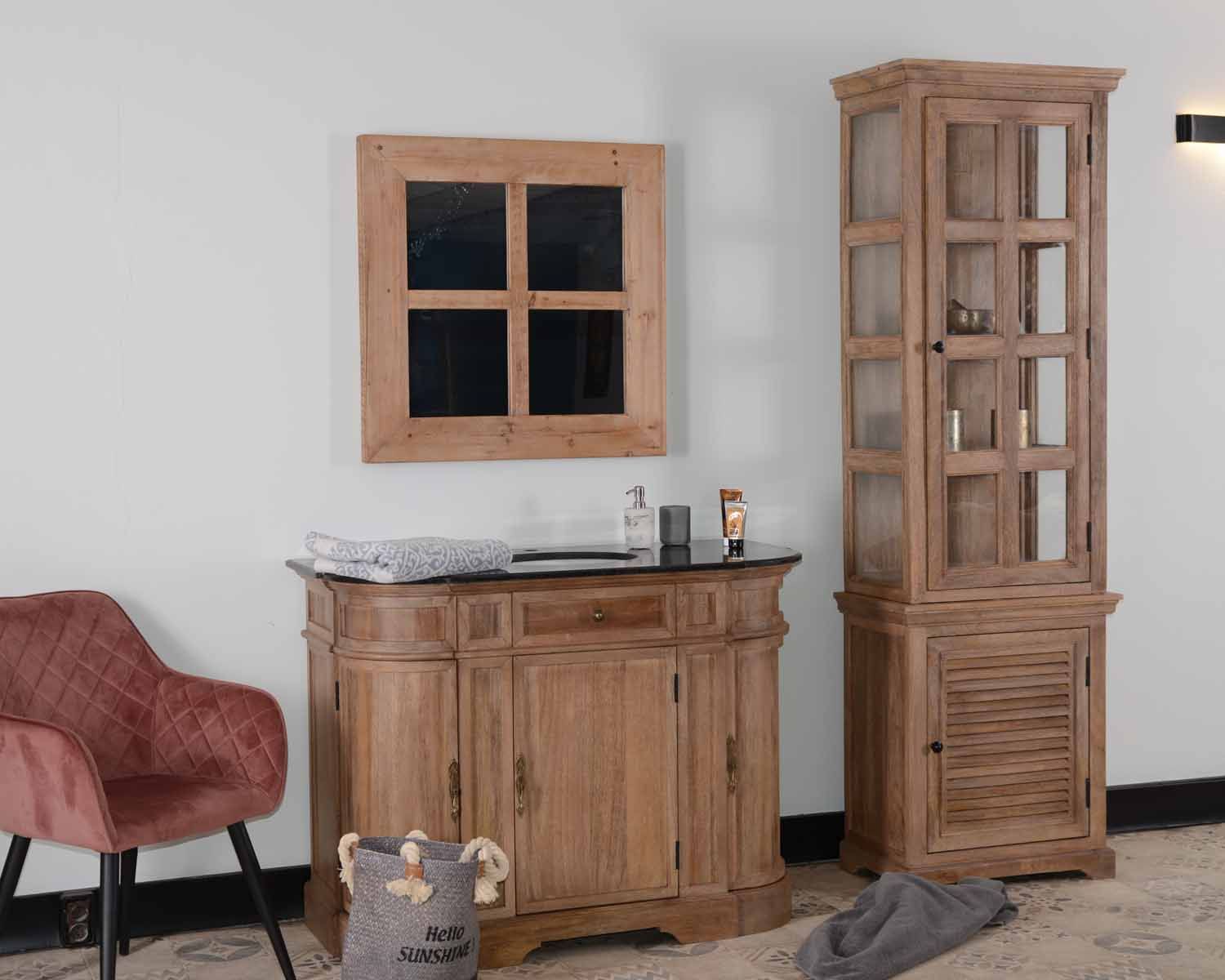 Mobile da bagno "Églantine" in legno massiccio arrotondato con 1 lavabo in pietra