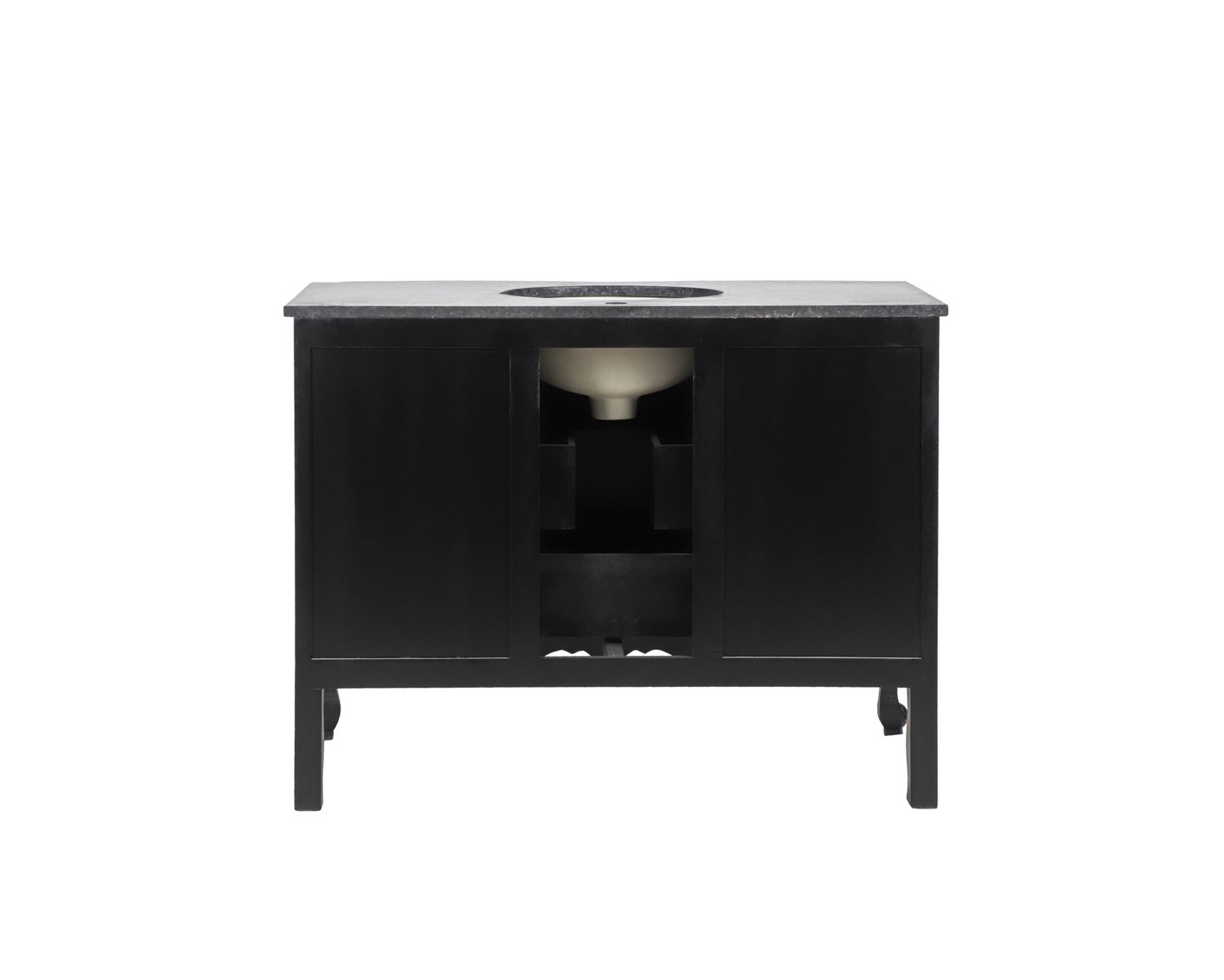 Mobile da bagno in legno di mango nero e pietra con cassetti e cassettiera in stile retrò 