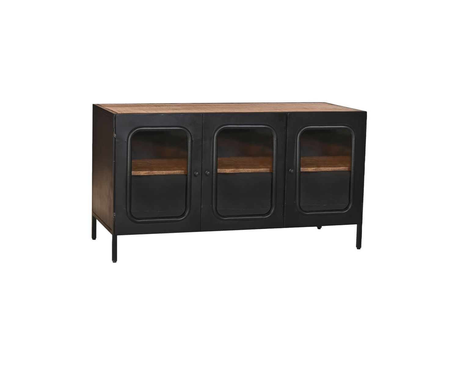 Mobile da bagno in metallo nero "Atelier Kraft" in legno massiccio e vetro