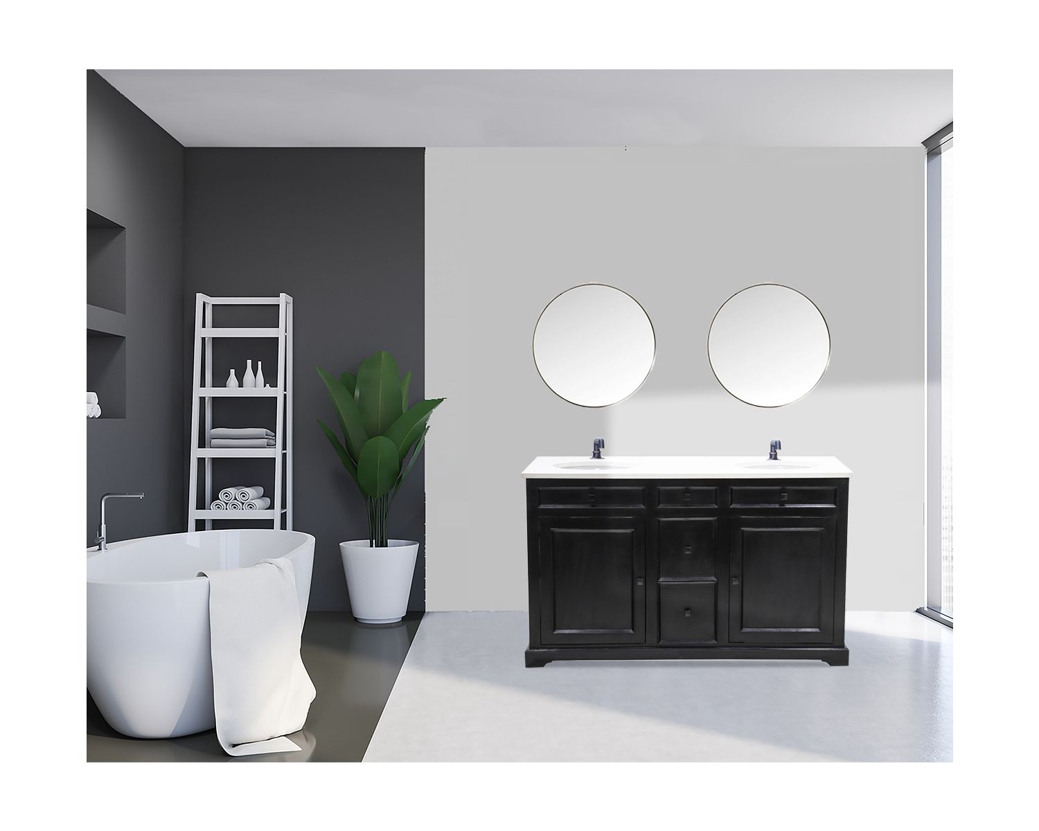 Mobile da bagno "Elegance" nero con piano in quarzo bianco