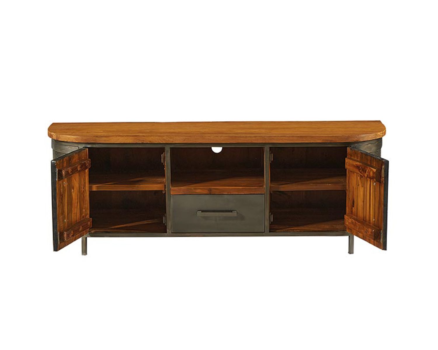 Mobile TV industriale "Hepley" in teak massiccio di recupero e metallo