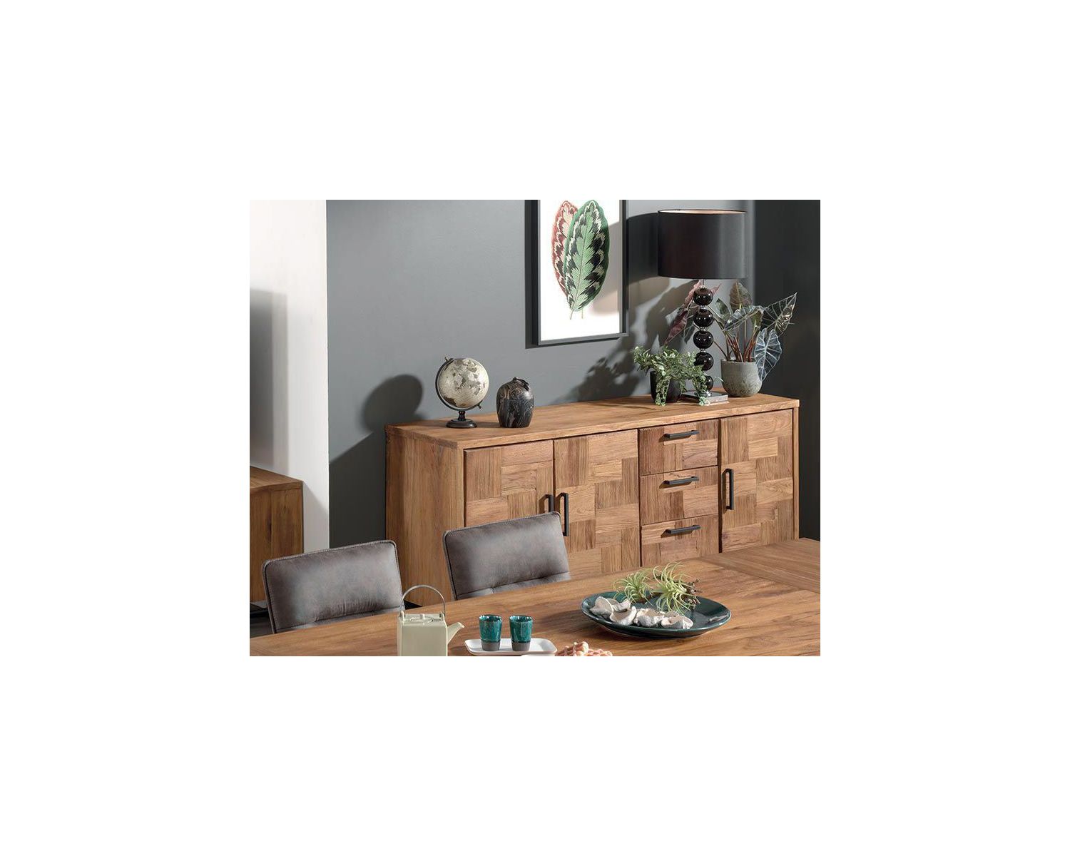 Credenza "Kataya" a 3 ante e 3 cassetti in teak massiccio 180 cm