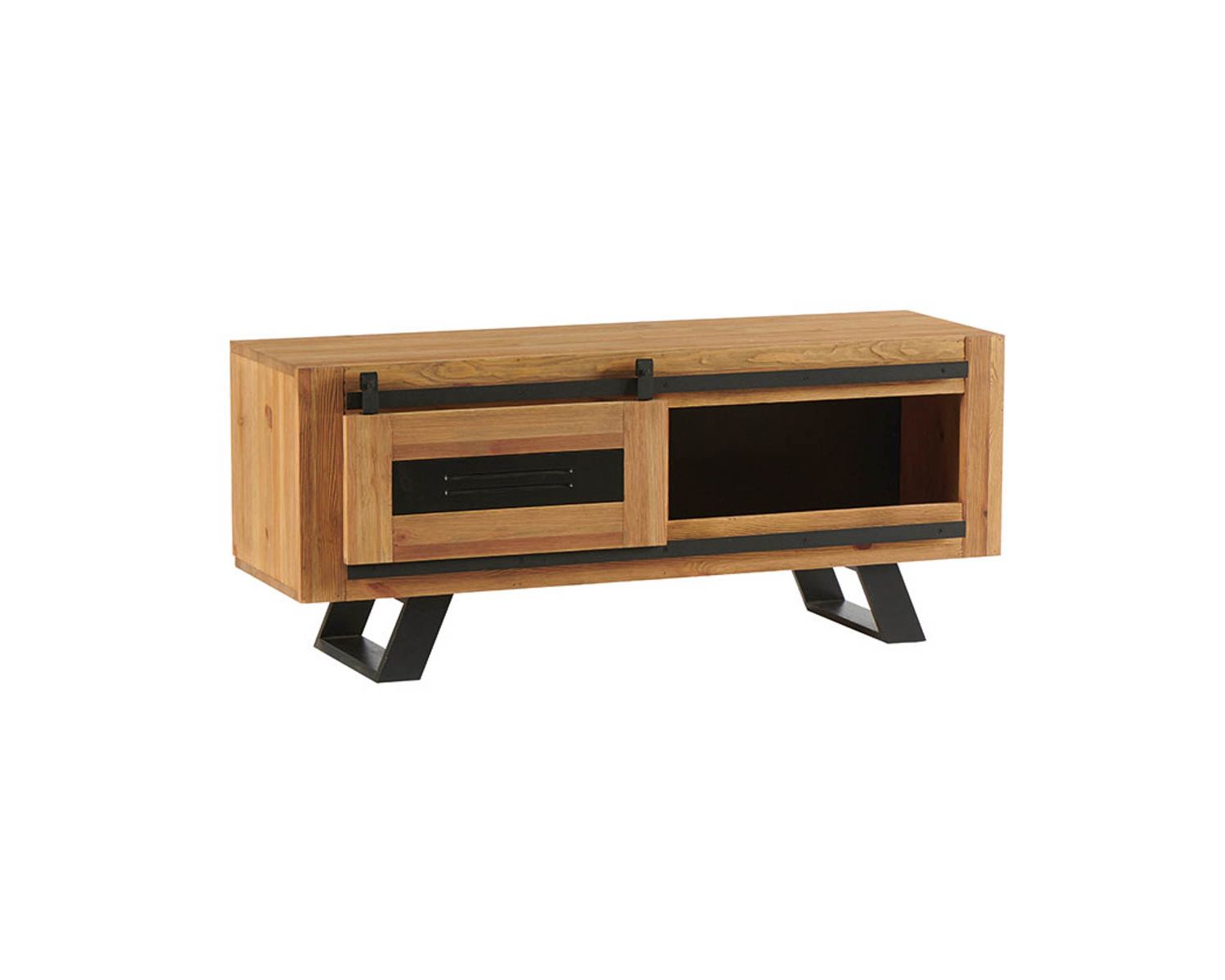 Porta TV industriale "Cardiff" in legno massiccio marrone e nero 