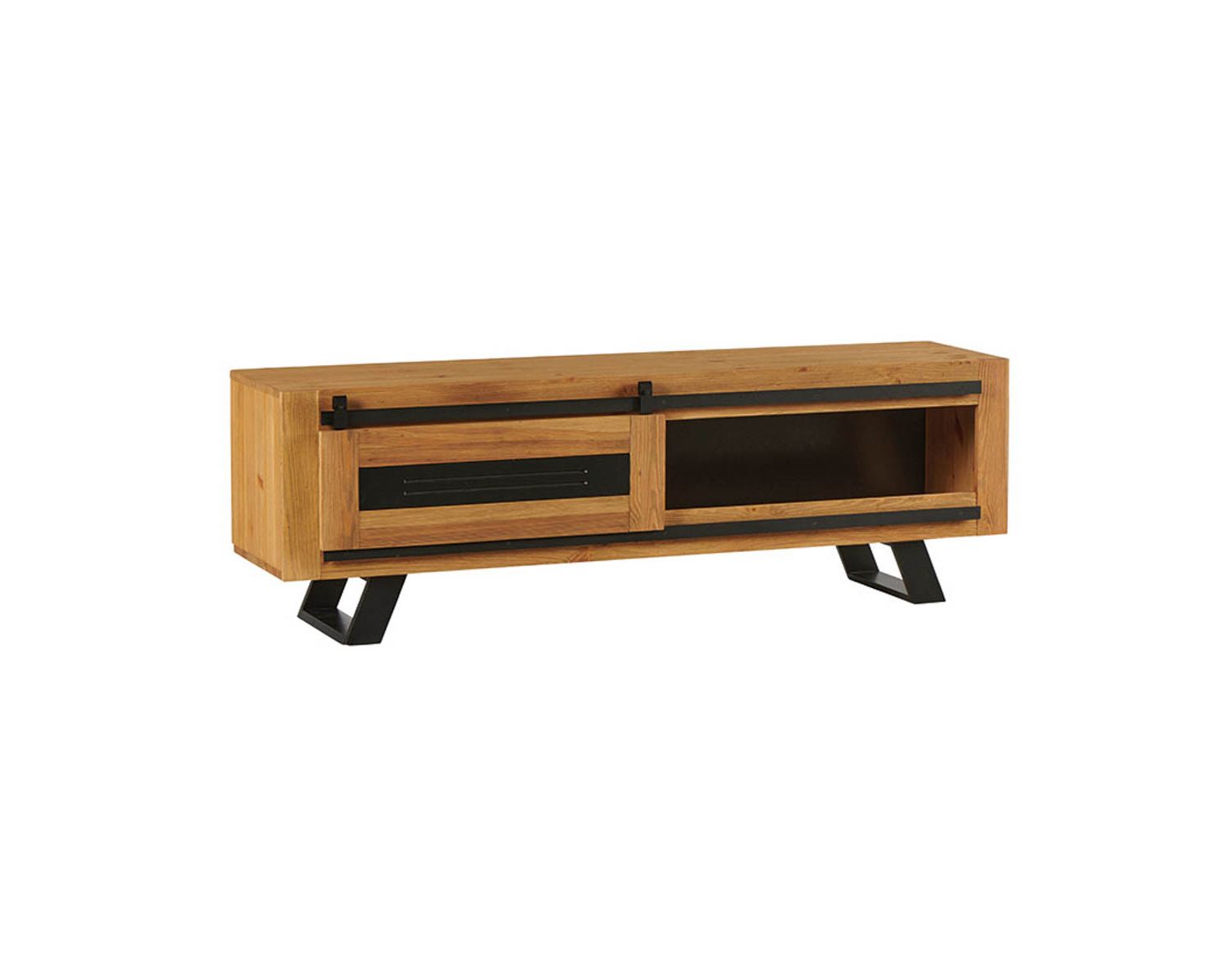 Grande porta TV industriale "Cardiff" in legno massiccio nero e marrone 170 cm