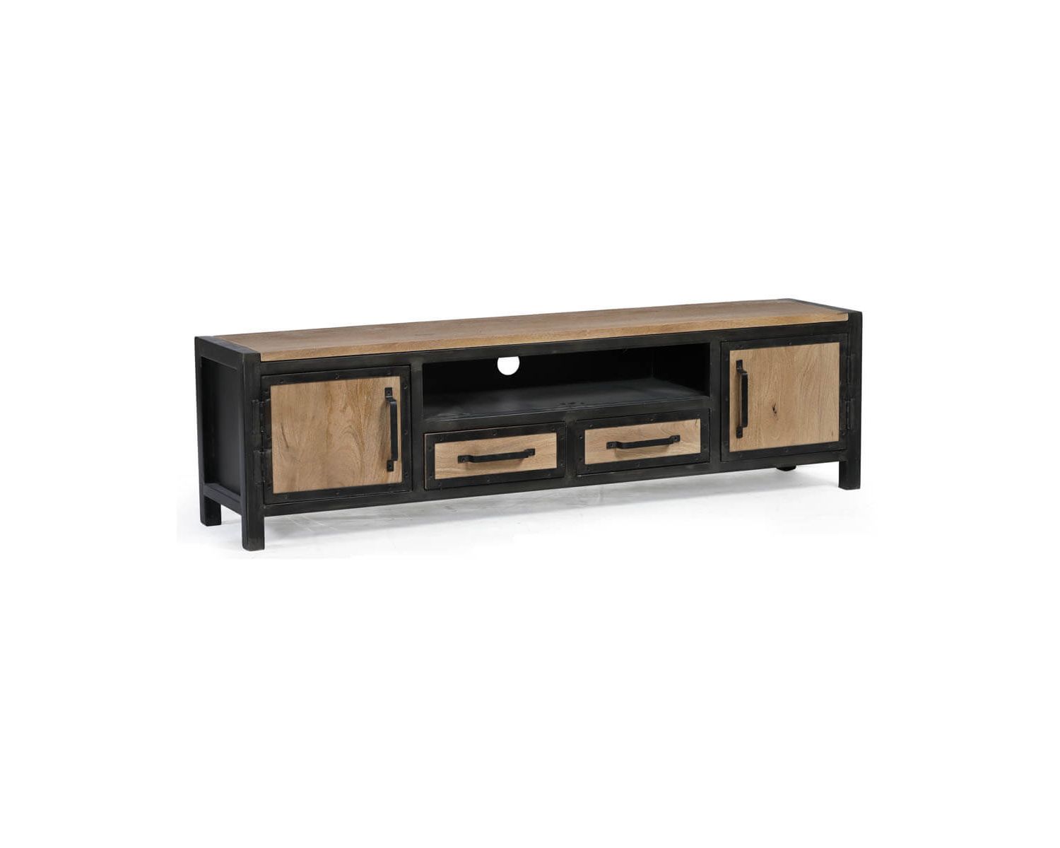 Porta tv Saturn" 180 cm in legno massiccio di mango e metallo industriale