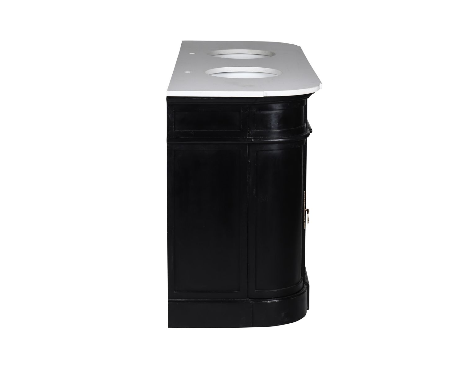 Mobile lavabo doppio "Églantine" con angoli arrotondati in legno nero e quarzo bianco