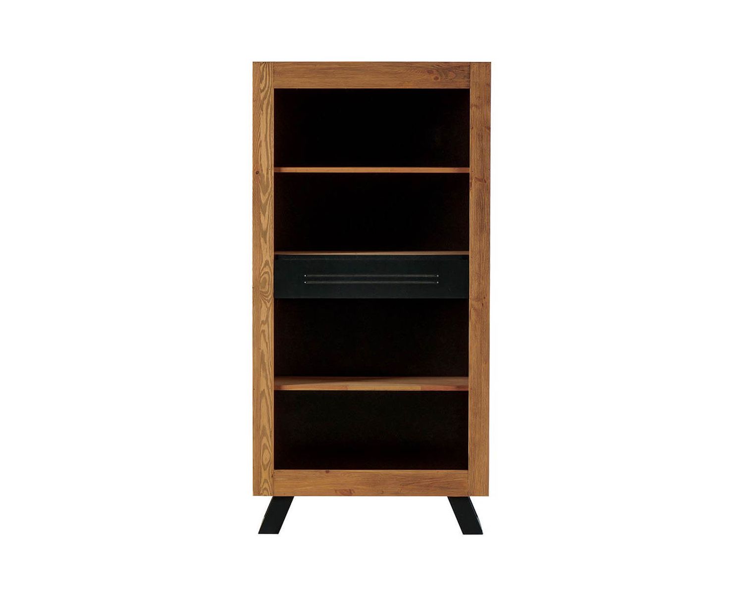 Libreria industriale a scaffale "Cardiff" in legno di pino massiccio e nero