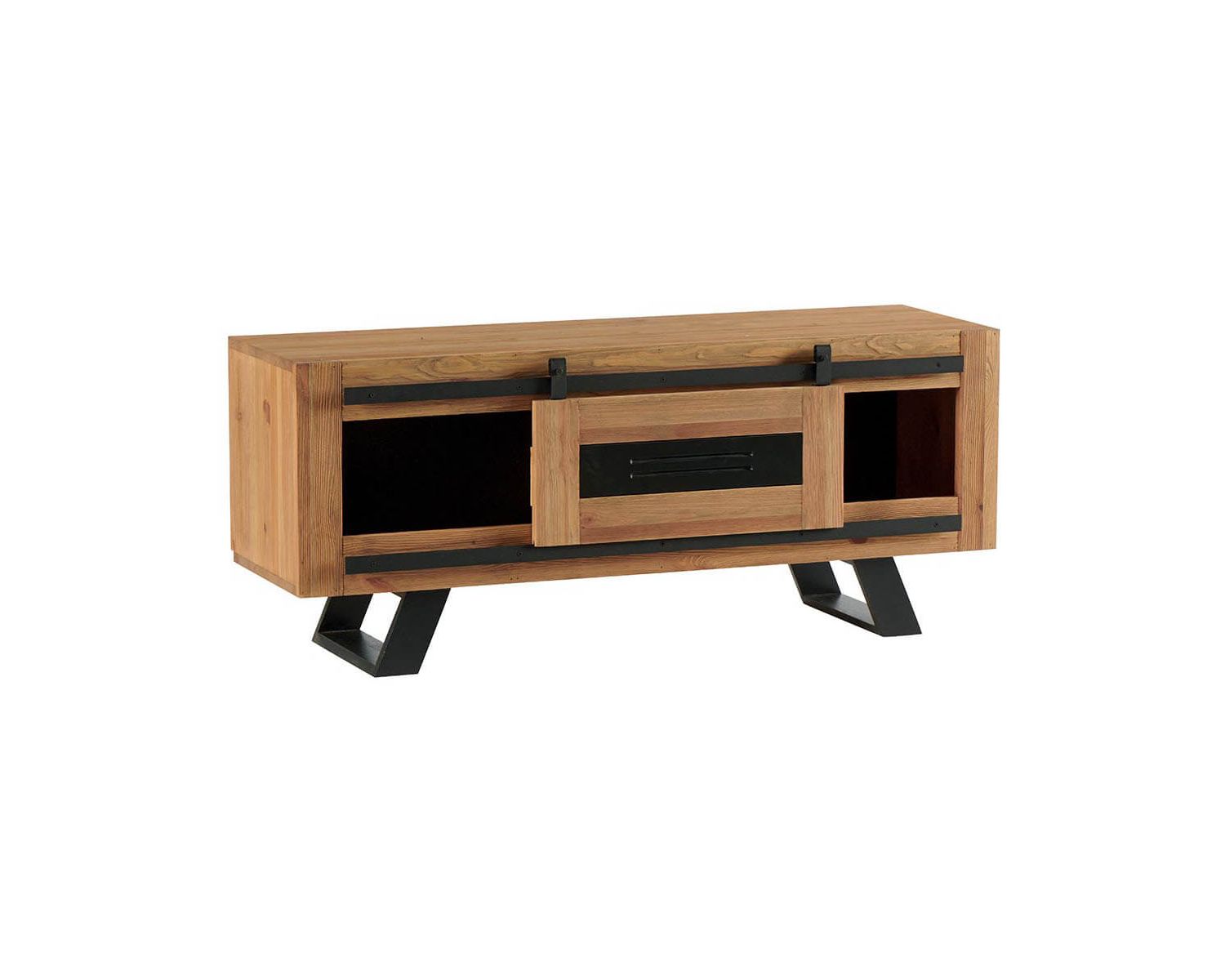 Porta TV industriale "Cardiff" in legno massiccio marrone e nero 