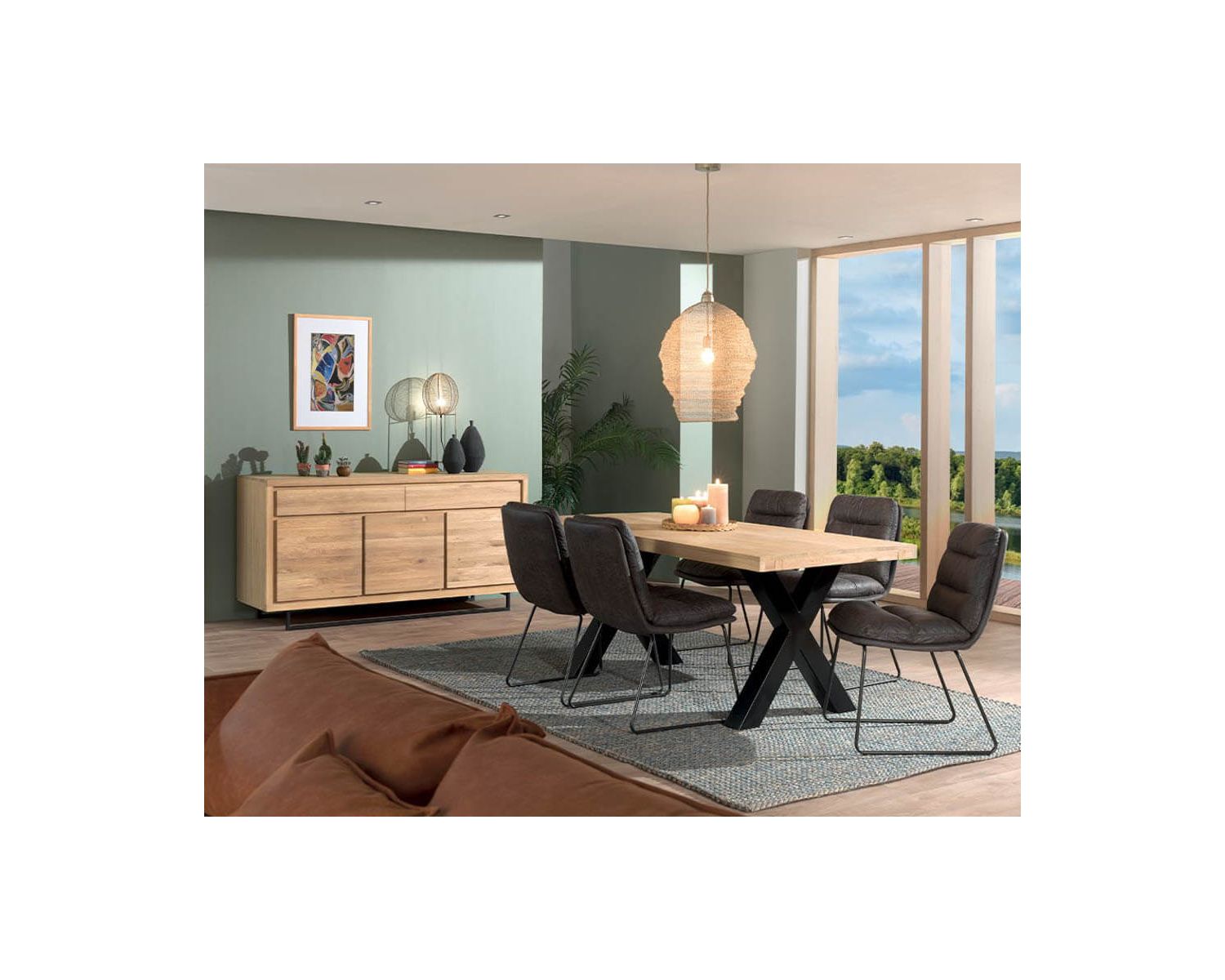 Credenza "Ripley" in stile moderno a 3 ante e 2 cassetti in legno e metallo