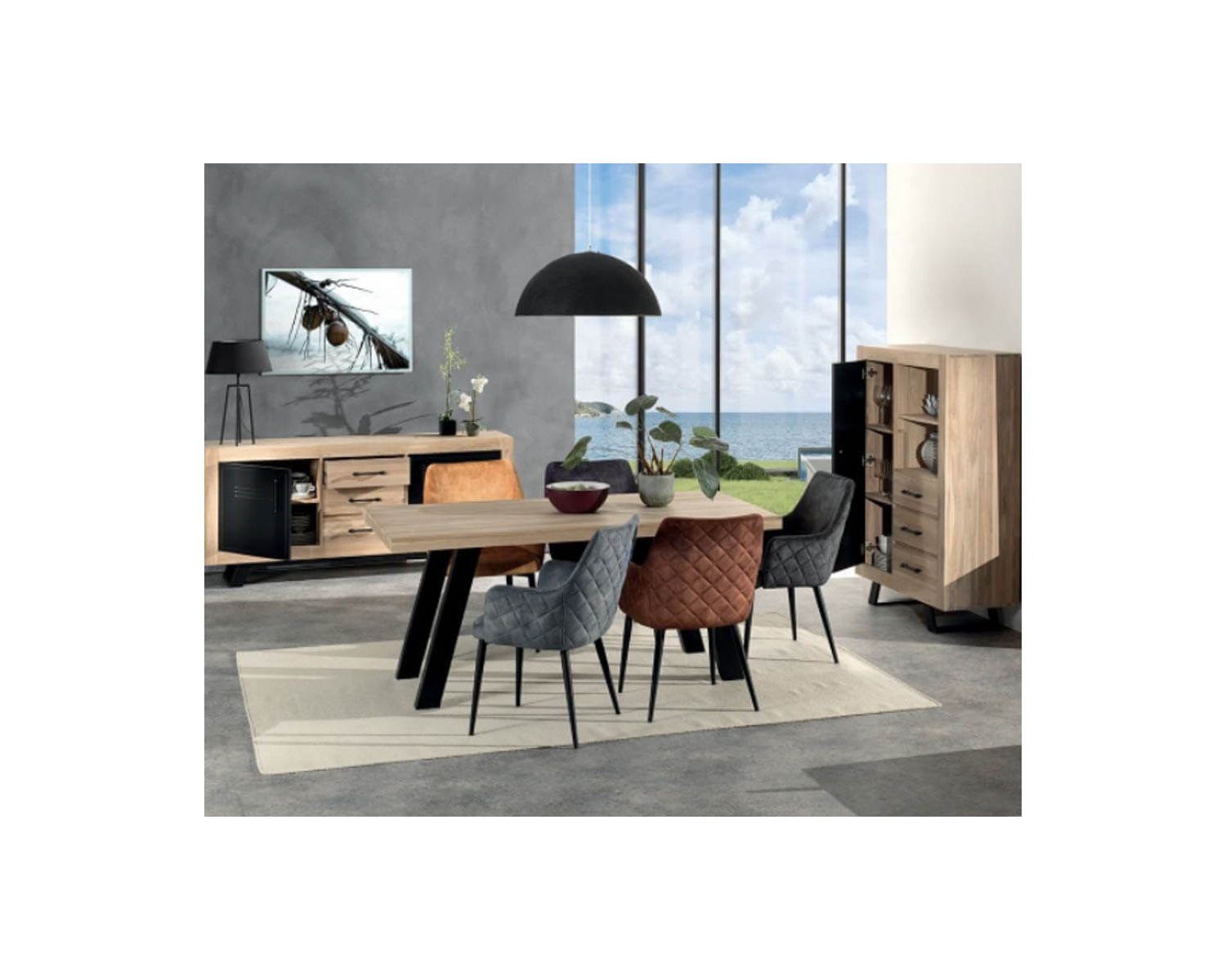 Porta TV di design "Davos" in rovere massiccio bicolore