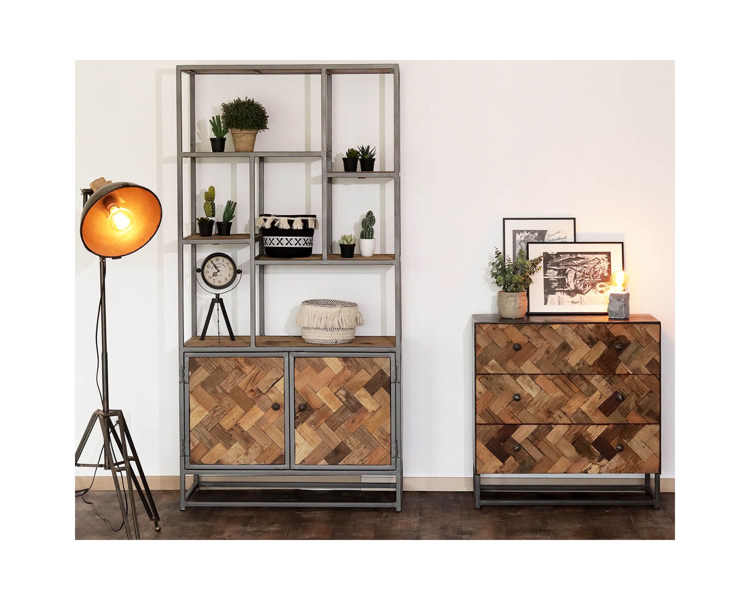 Libreria industriale 180x90 cm in metallo grigio e mango "Kaloupilé