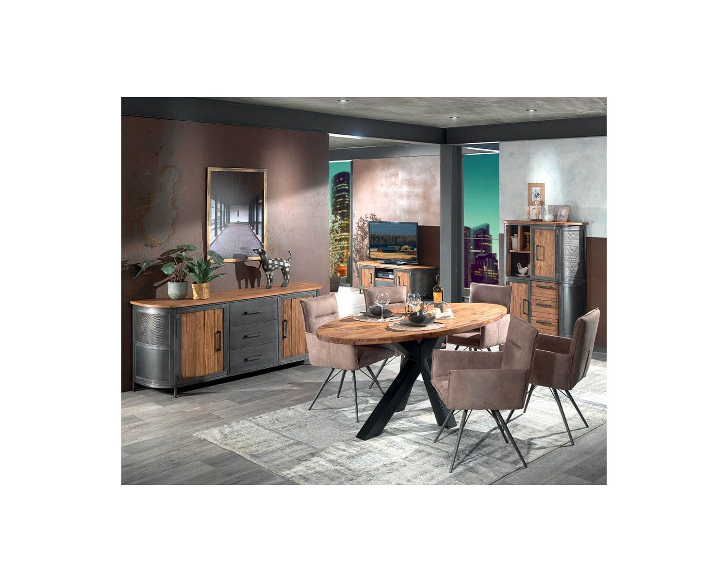 Credenza per sala da pranzo "Hepley" in teak massiccio e metallo