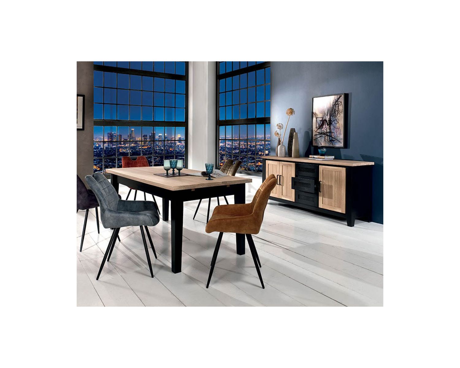 Grande credenza bicolore in stile loft "Ashland" in legno massiccio e metallo