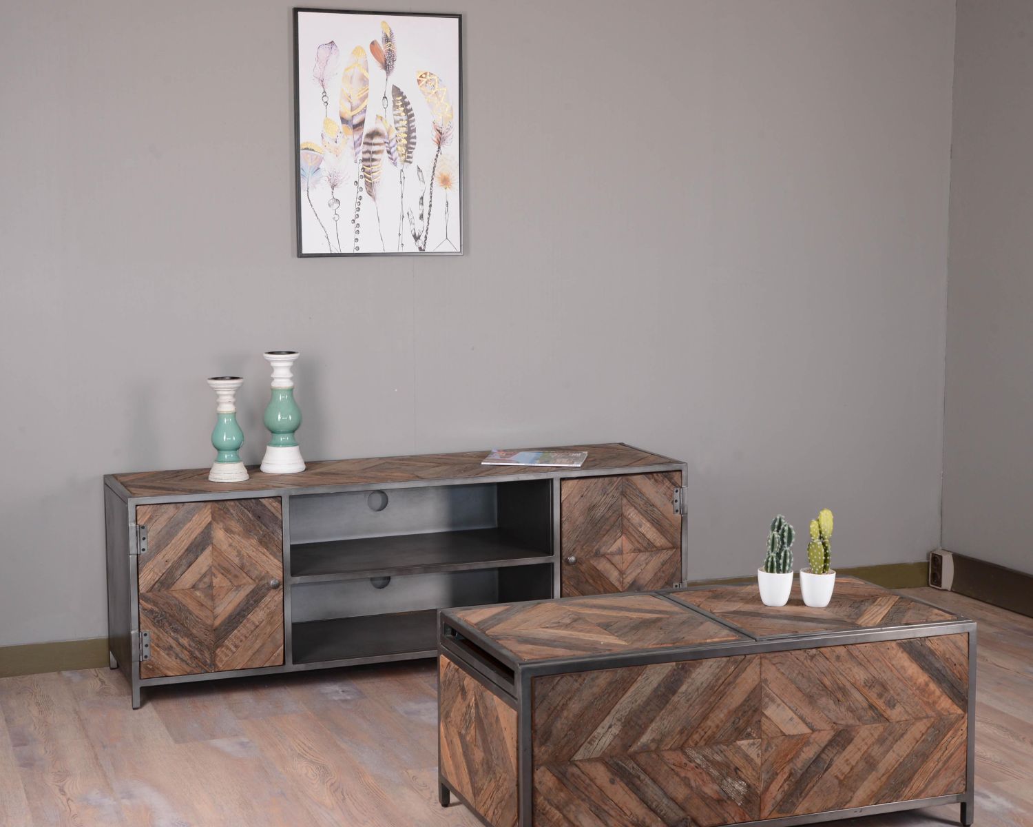 Tavolino da bar industriale in legno e metallo 100cm "Legno