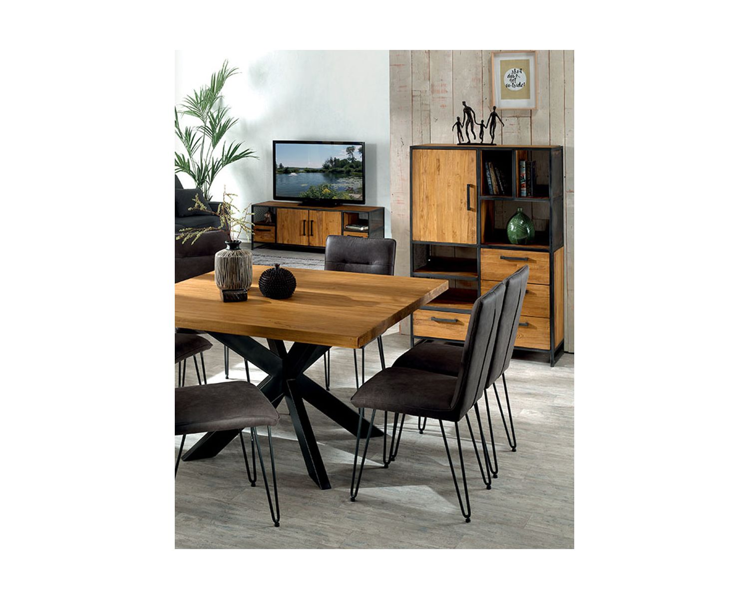 Credenza verticale "Athena" in teak recuperato e ferro antico