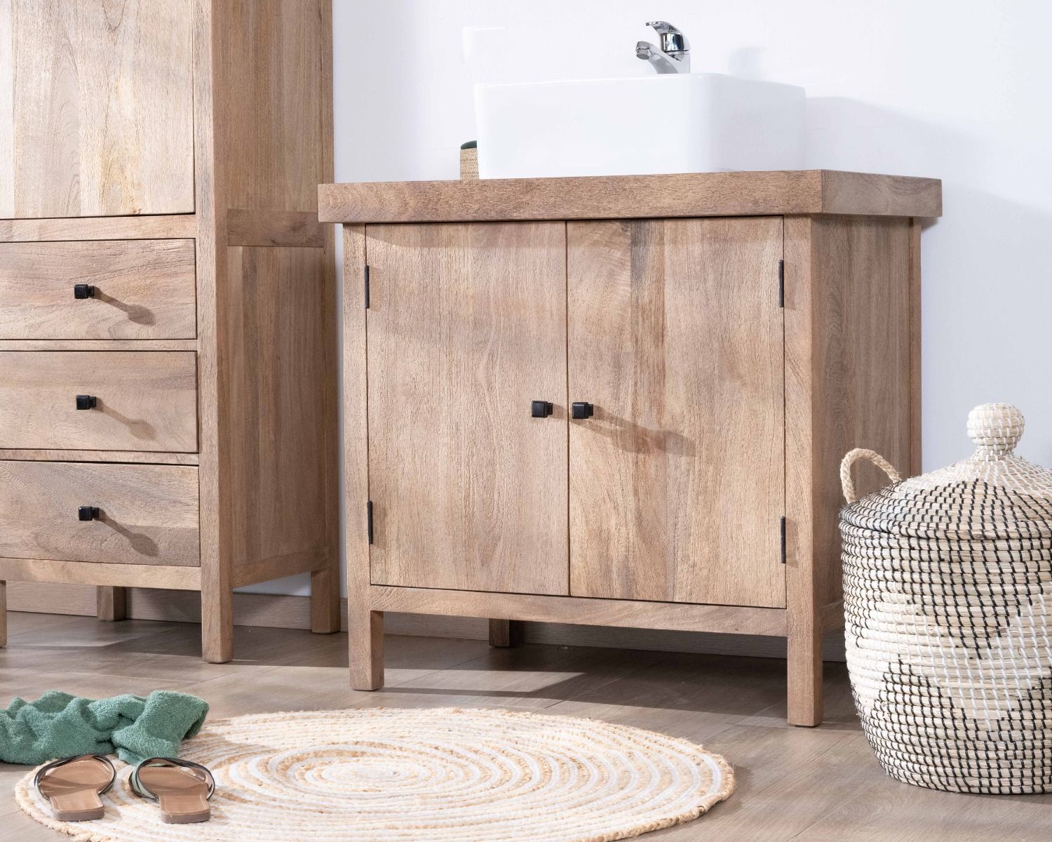 Mobiletto singolo "Maestro" in mango massiccio 80cm 2 ante