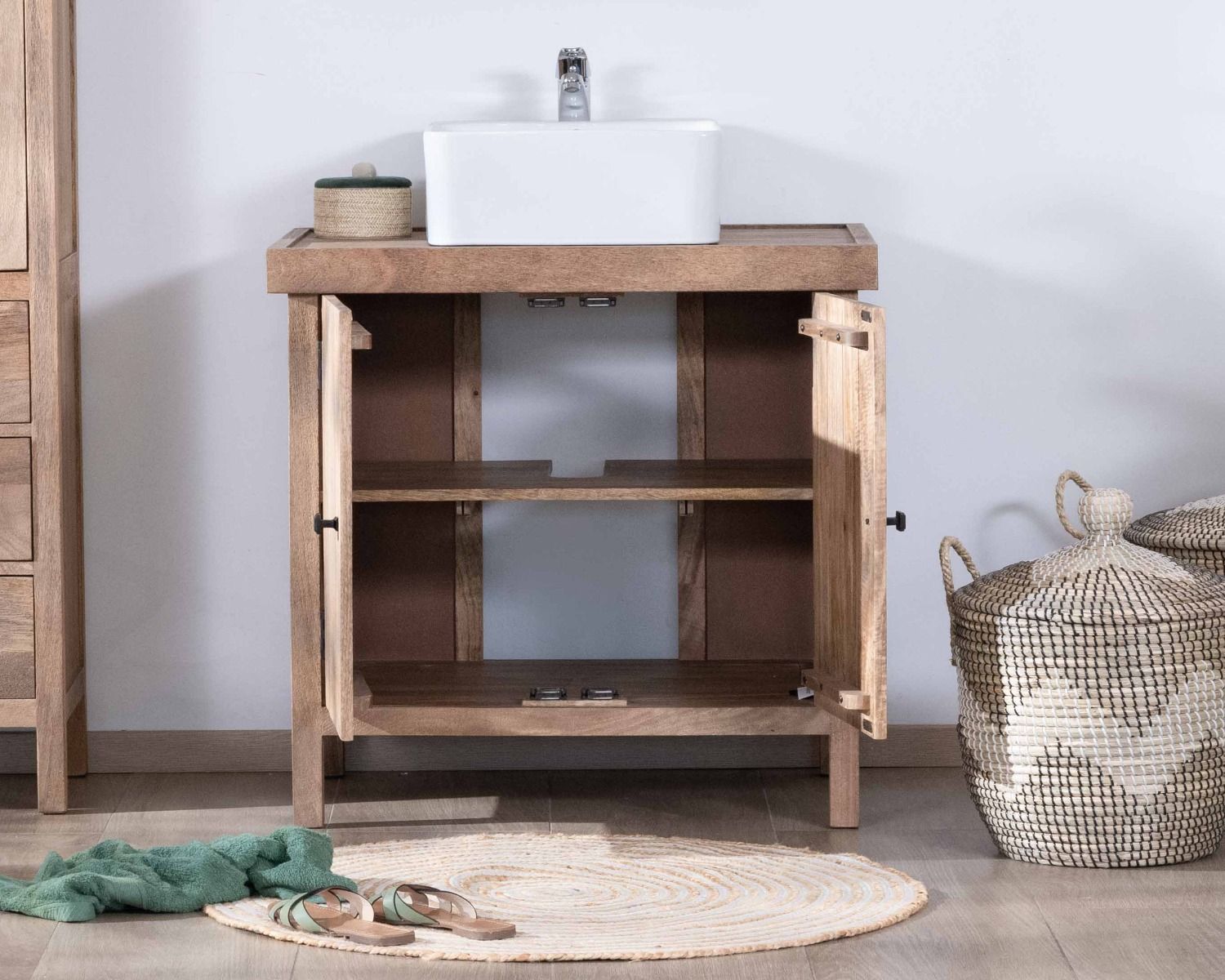 Mobiletto singolo "Maestro" in mango massiccio 80cm 2 ante