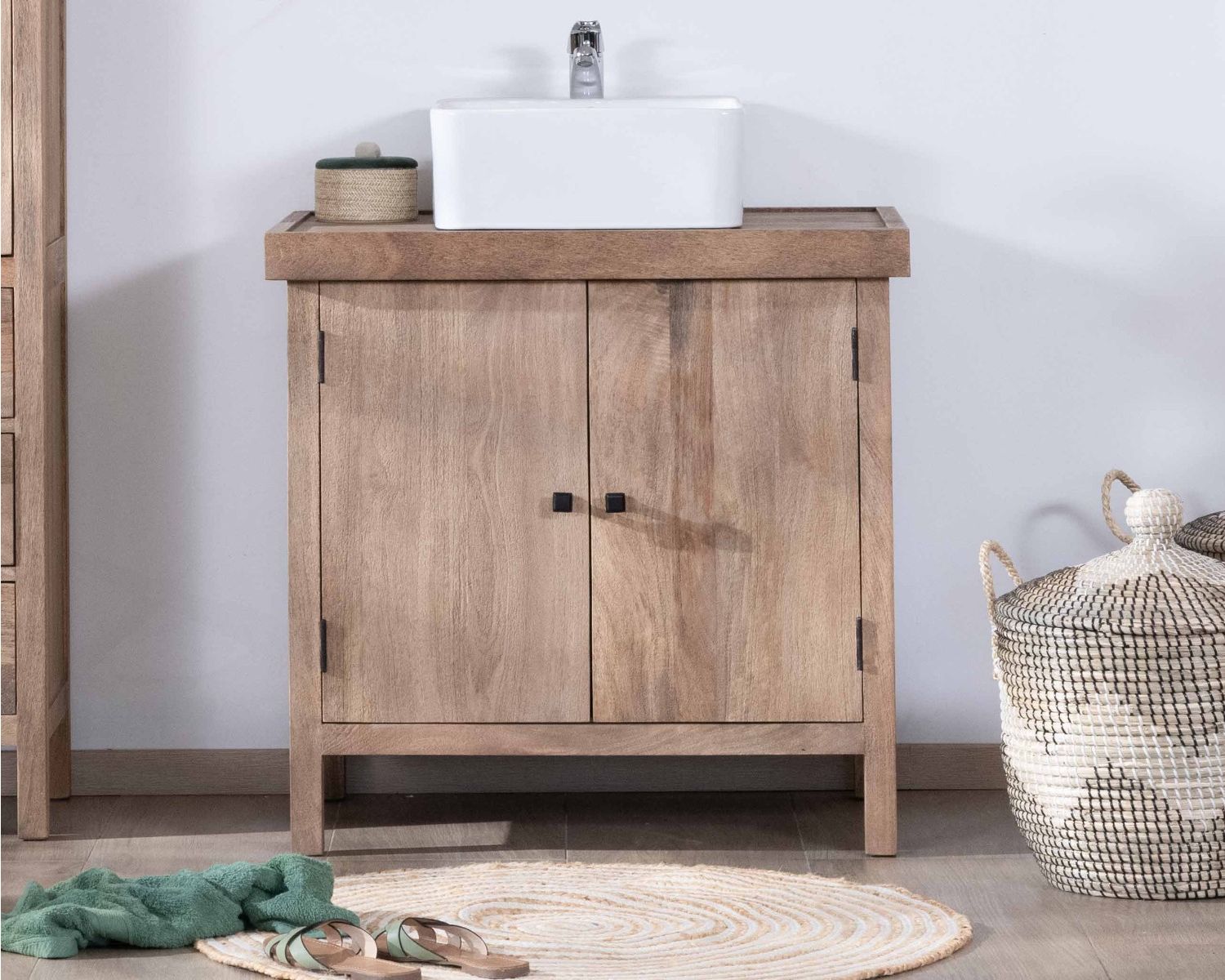 Mobiletto singolo "Maestro" in mango massiccio 80cm 2 ante