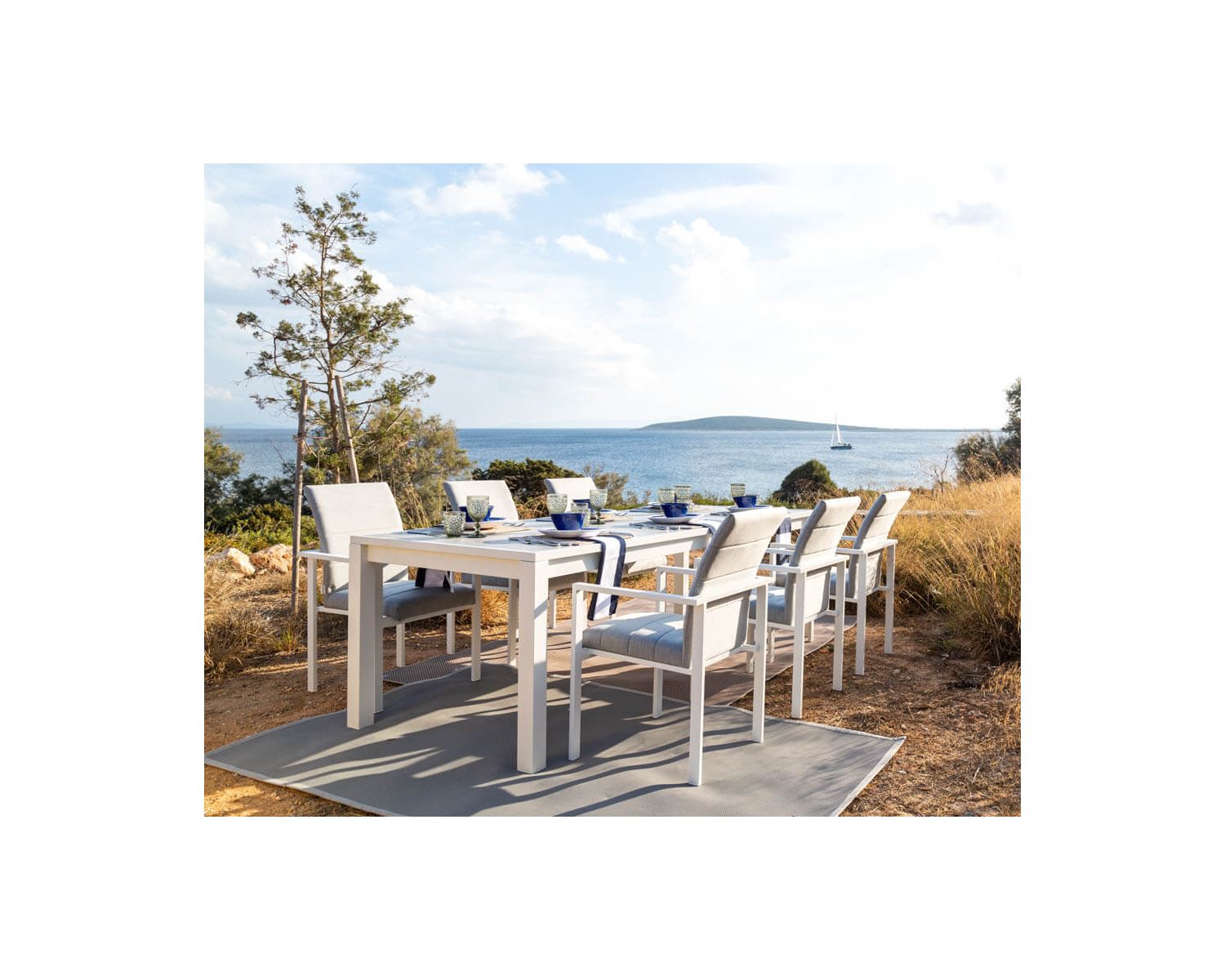 Sedia da giardino moderna "Terrasse" in tessuto Sunbrella e alluminio bianco