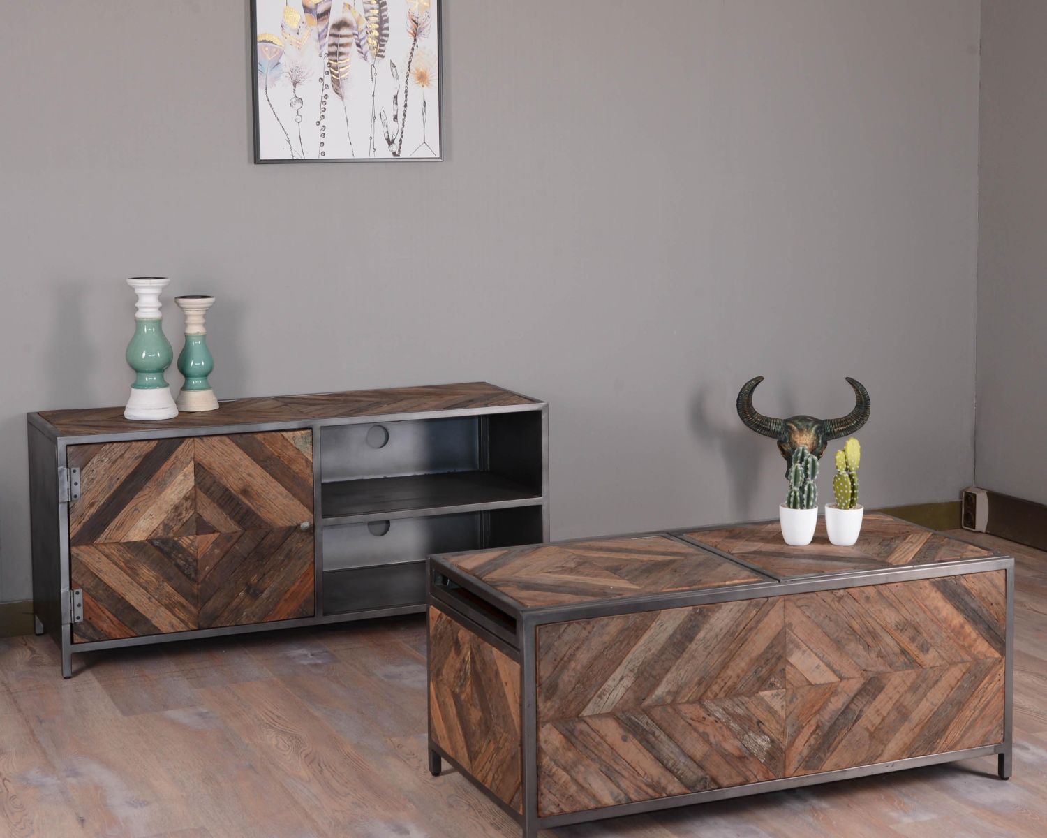 Tavolino da bar industriale in legno e metallo 100cm "Legno