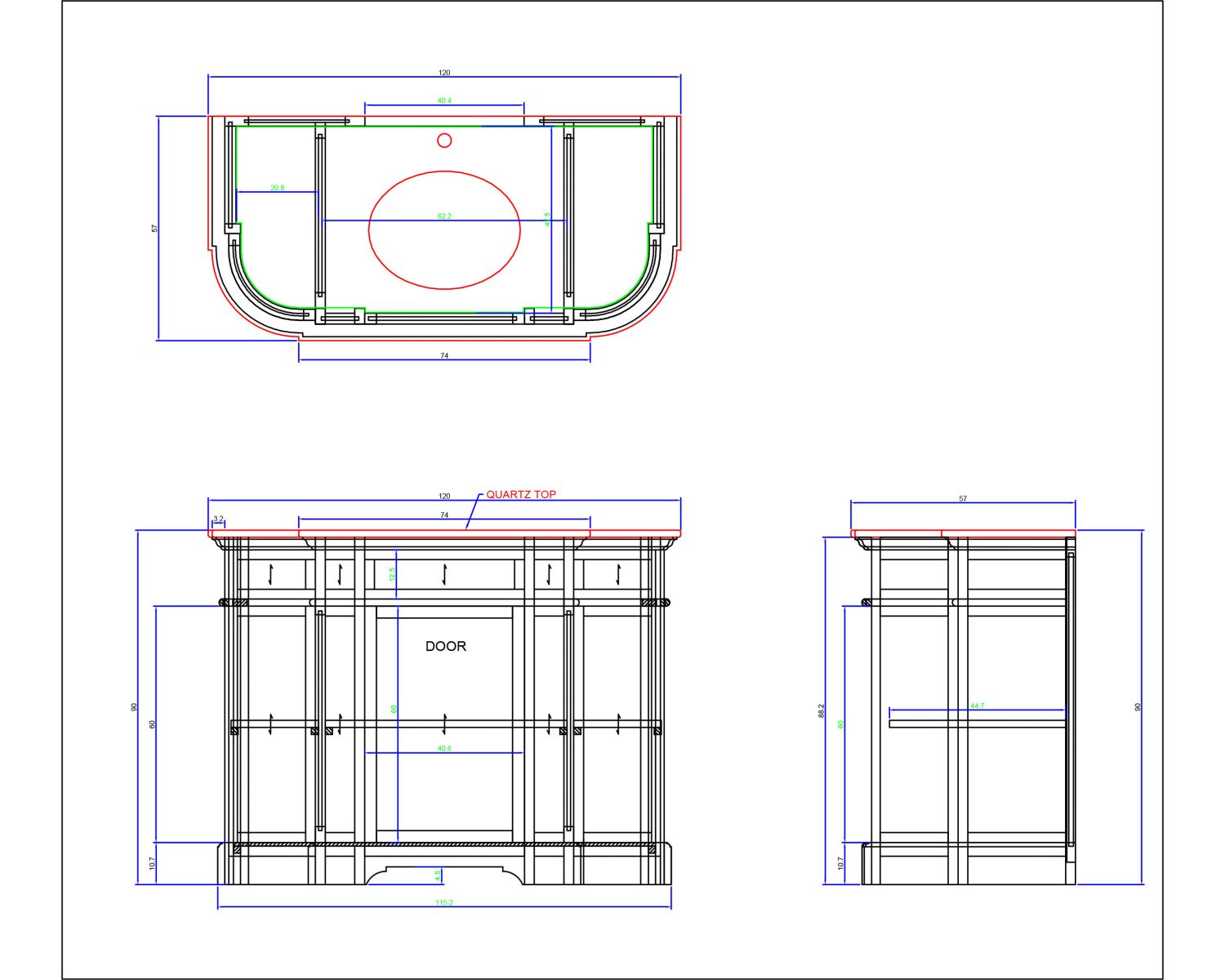 Mobile da bagno "Églantine" in legno massiccio arrotondato con 1 lavabo in pietra