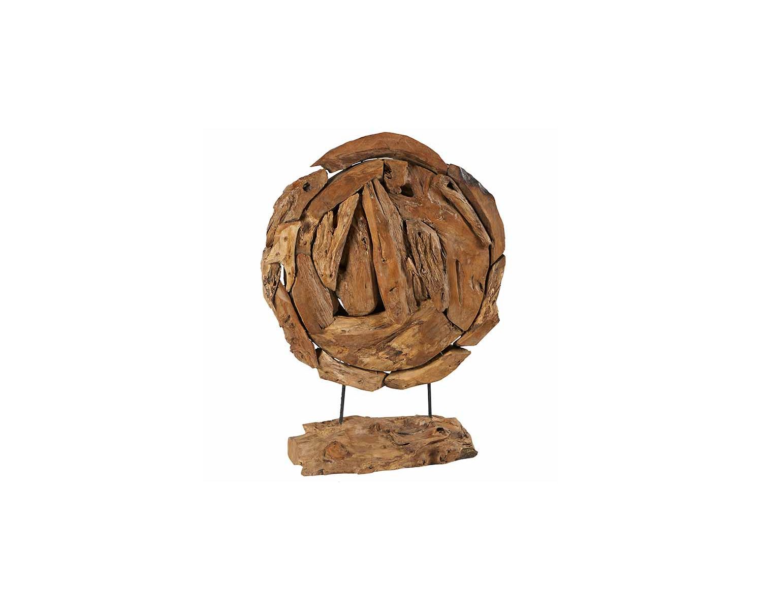 Scultura decorativa rotonda "Bois" in radice di teak massiccio