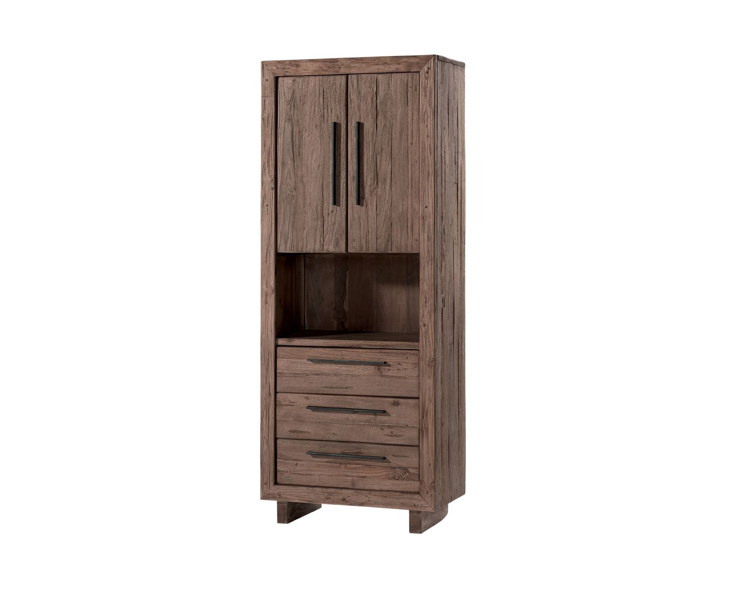 Colonna a 2 ante in teak massiccio di recupero "Oregon" con maniglie in metallo