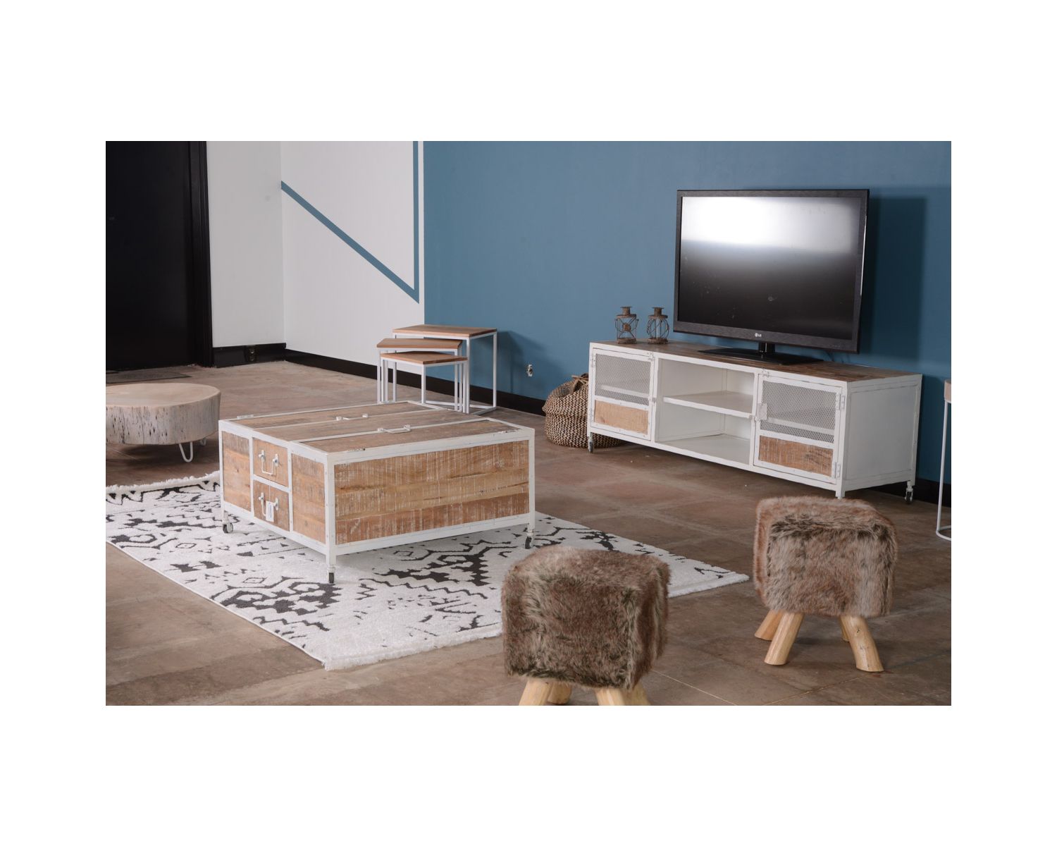 Porta TV "Atelier Blanc" 160 cm in metallo e legno bianco