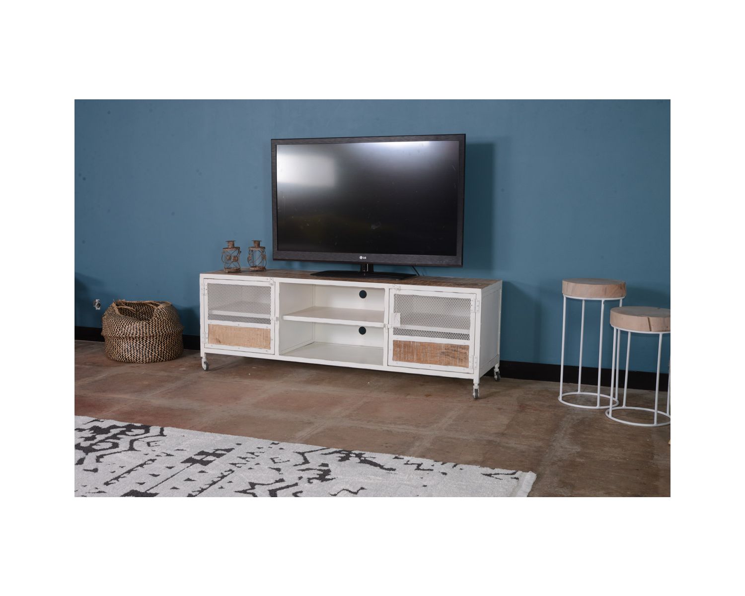 Porta TV "Atelier Blanc" 160 cm in metallo e legno bianco