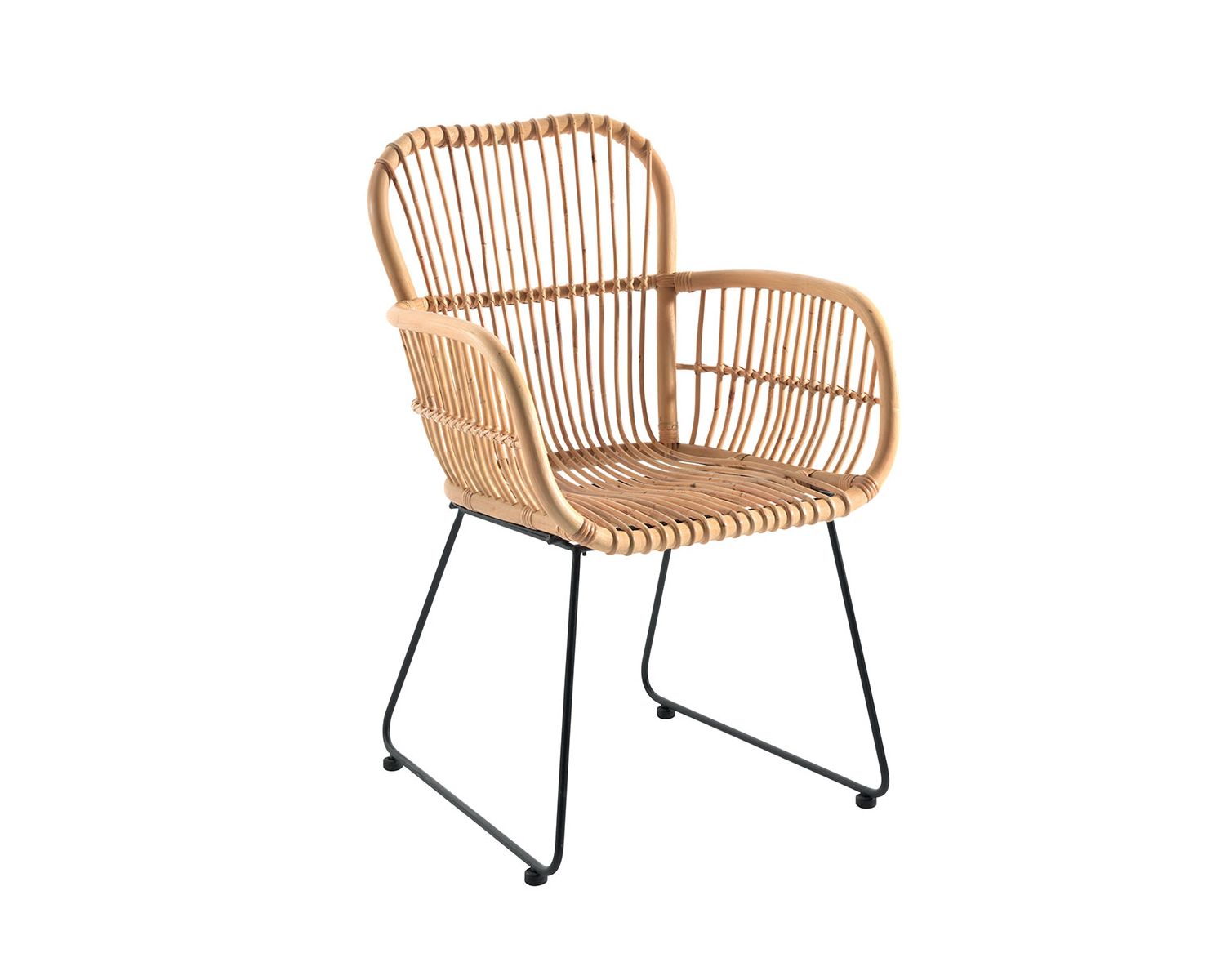 Set di 2 poltrone "Nabi" in rattan jawit e metallo nero