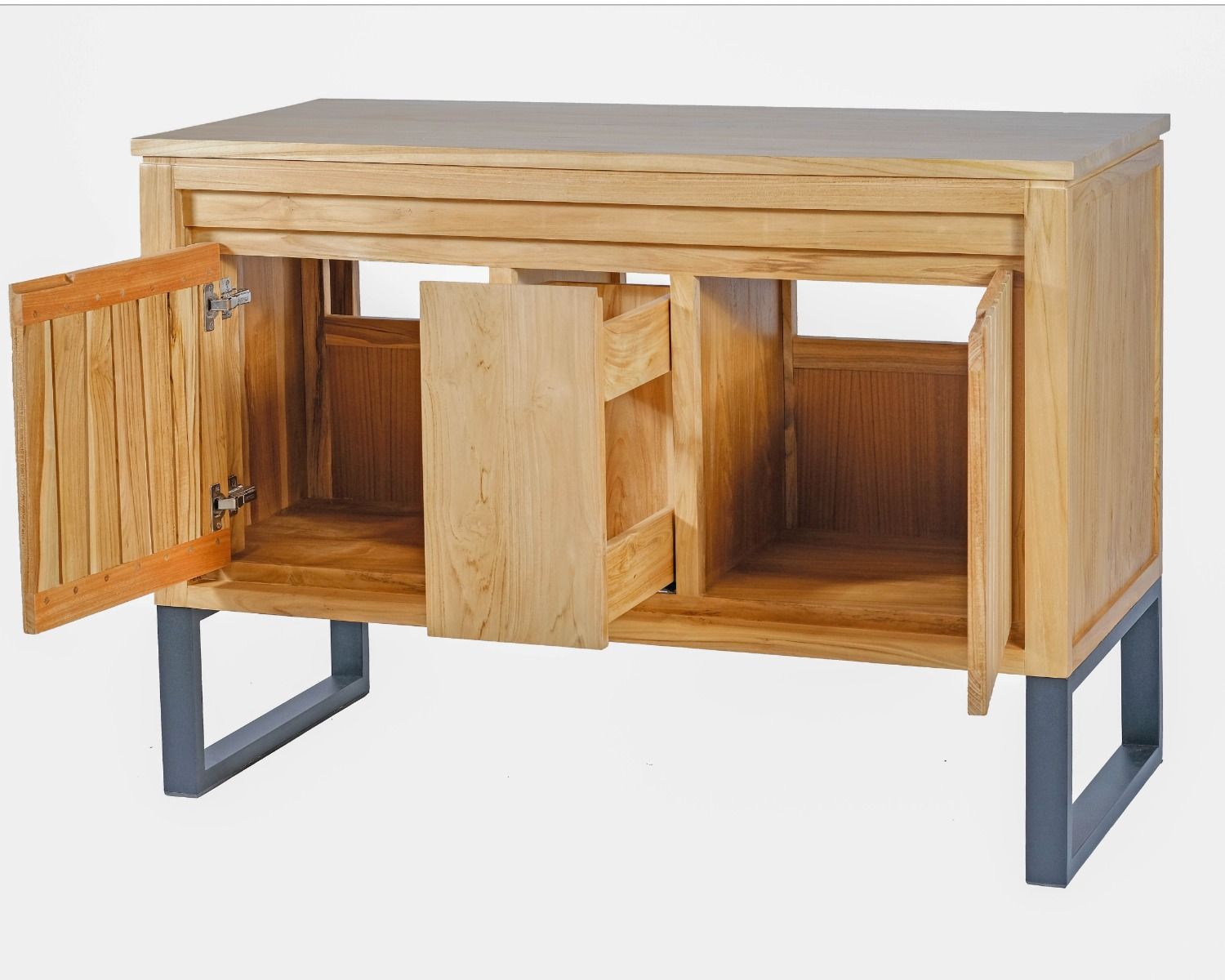 Mobiletto in teak "Doko" con gambe in metallo 120 cm