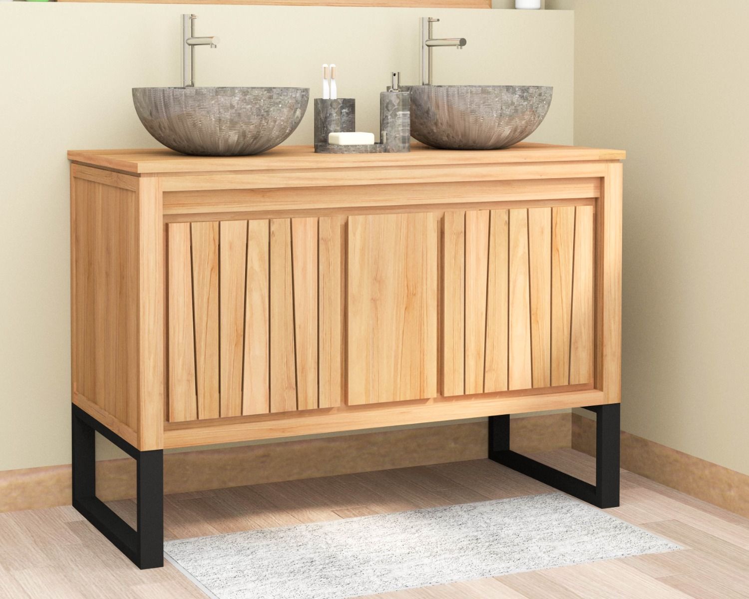 Mobiletto in teak "Doko" con gambe in metallo 120 cm