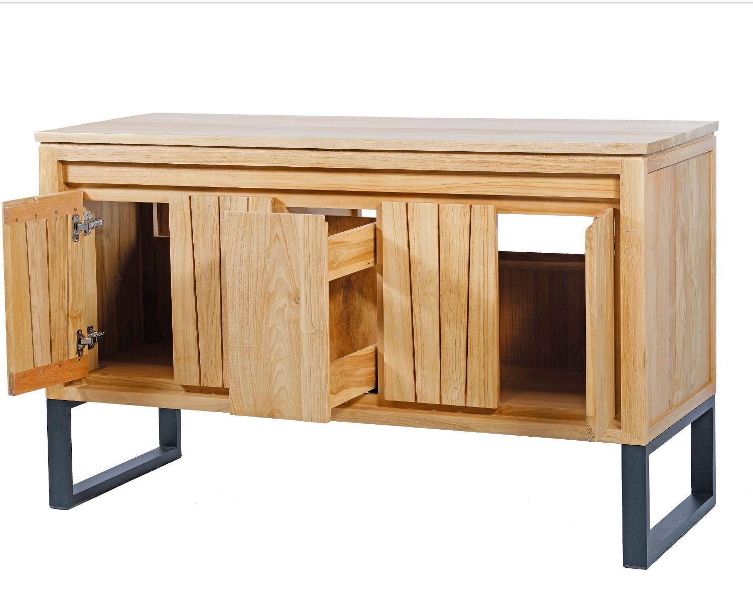 Mobiletto in teak "Doko" con gambe in metallo 140 cm