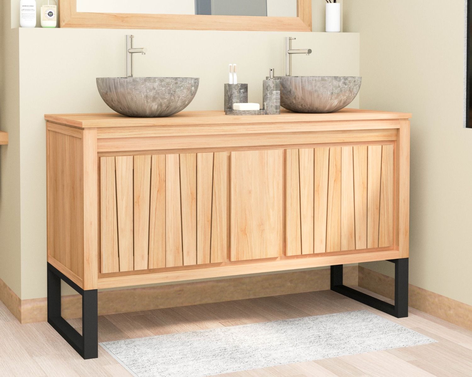 Mobiletto in teak "Doko" con gambe in metallo 140 cm