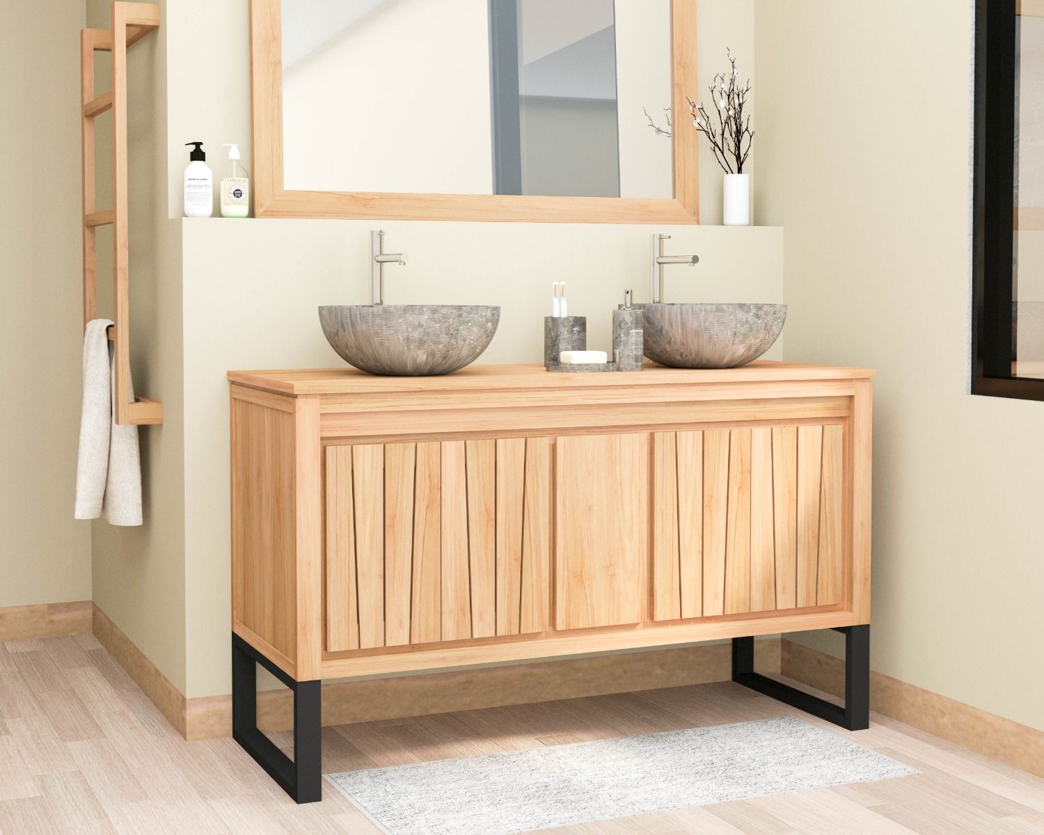 Mobiletto in teak "Doko" con gambe in metallo 140 cm