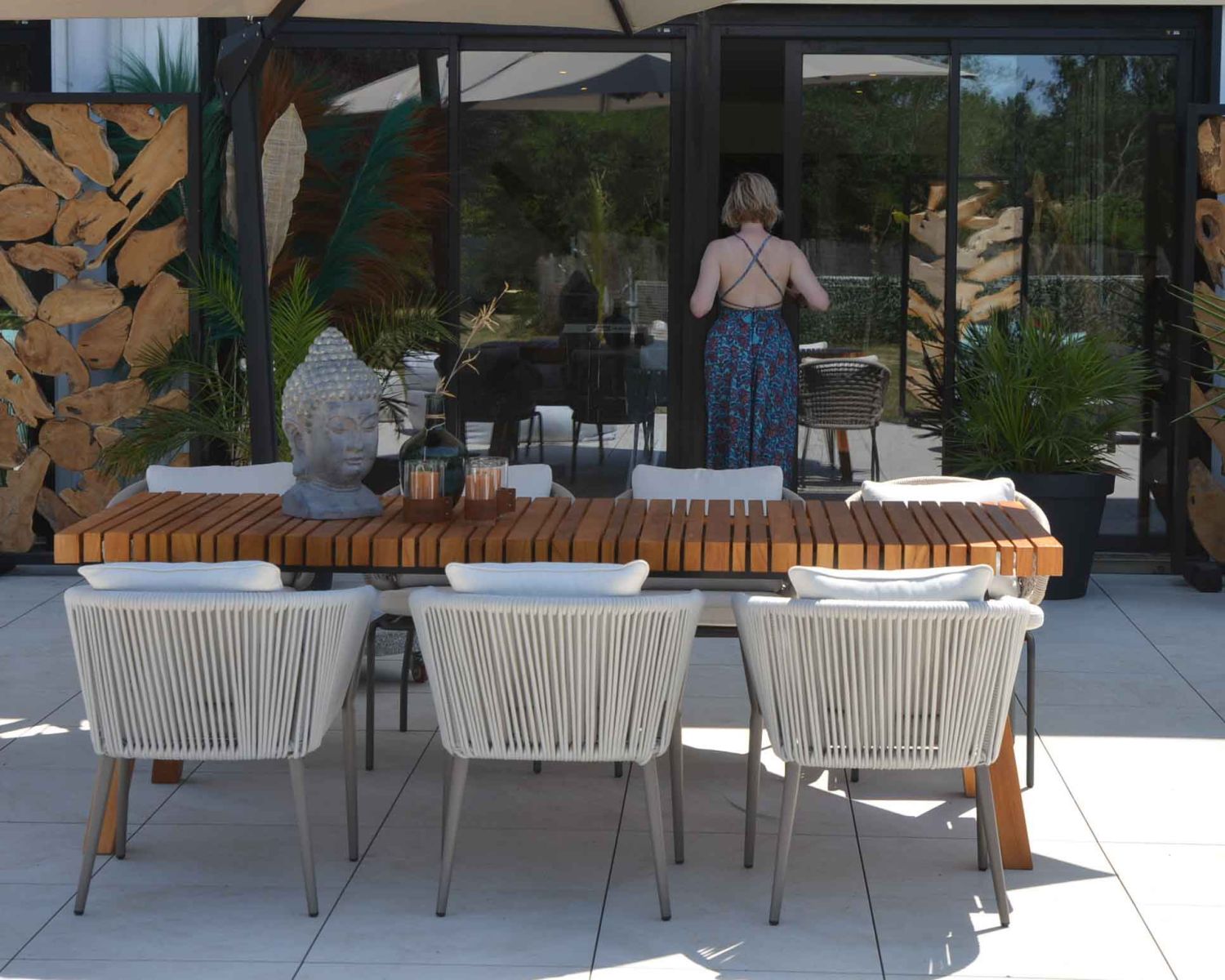 Set di 2 sedie da giardino di design "Cheverny" in tessuto champagne e alluminio