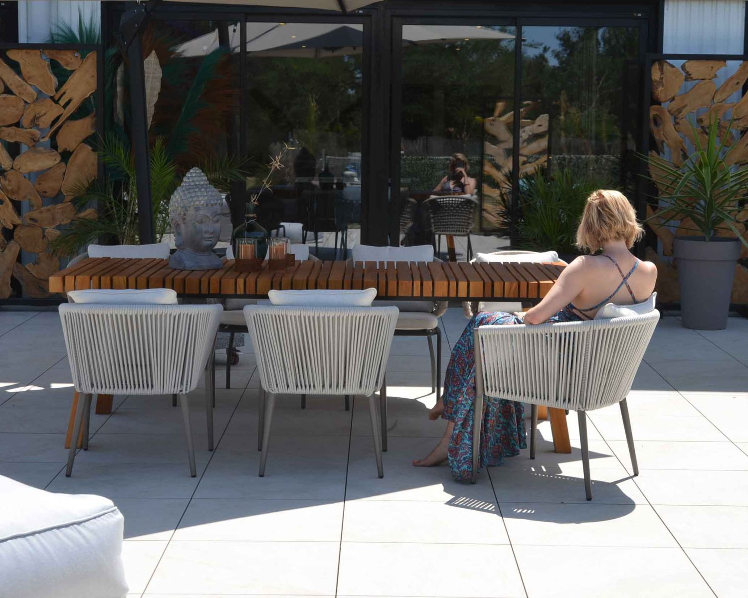 Set di 2 sedie da giardino di design "Cheverny" in tessuto champagne e alluminio