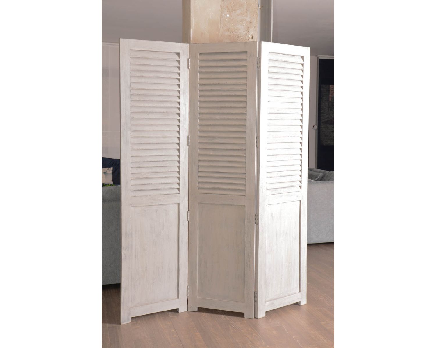 Schermo a 3 pannelli grigio chiaro patinato