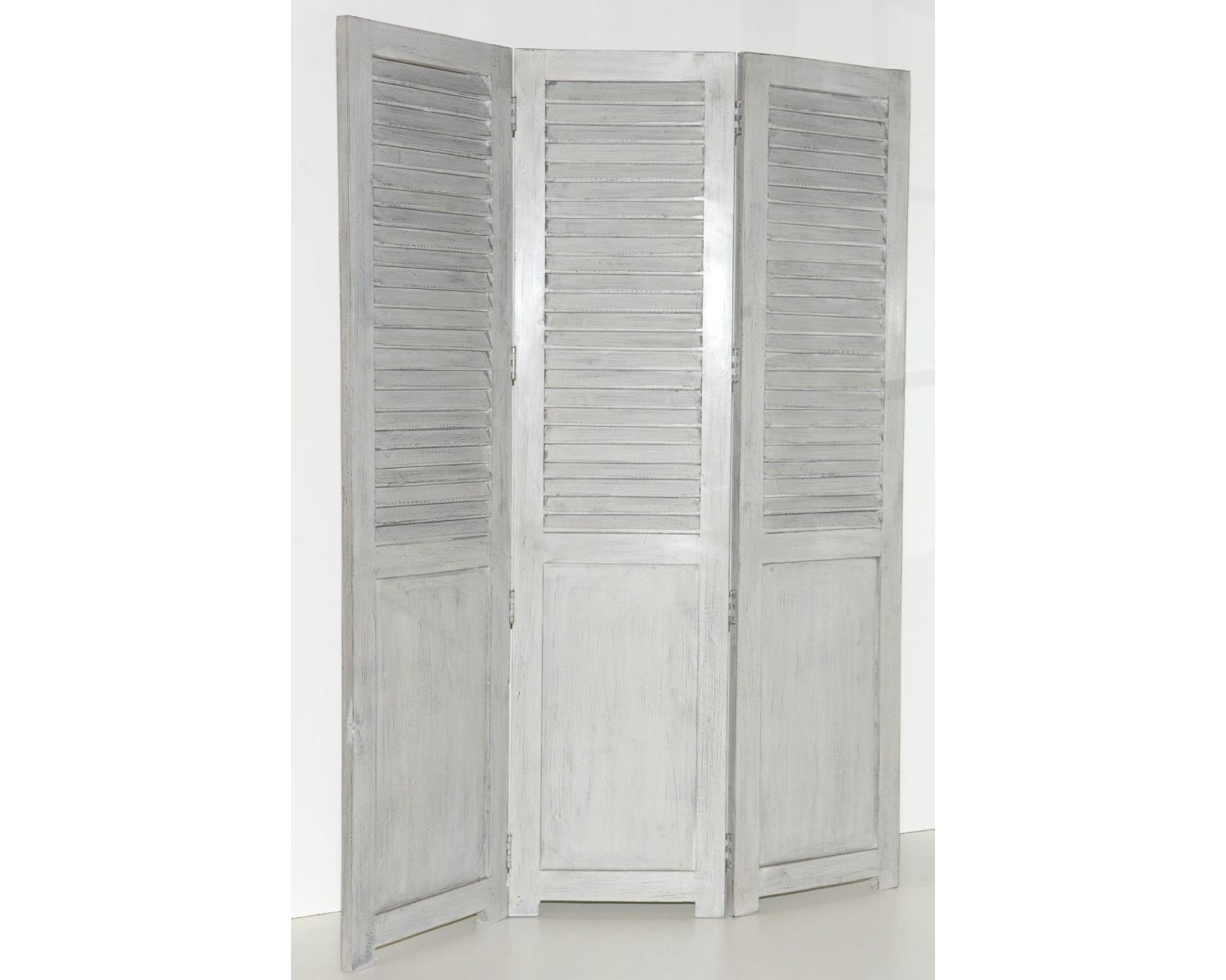 Schermo a 3 pannelli grigio chiaro patinato