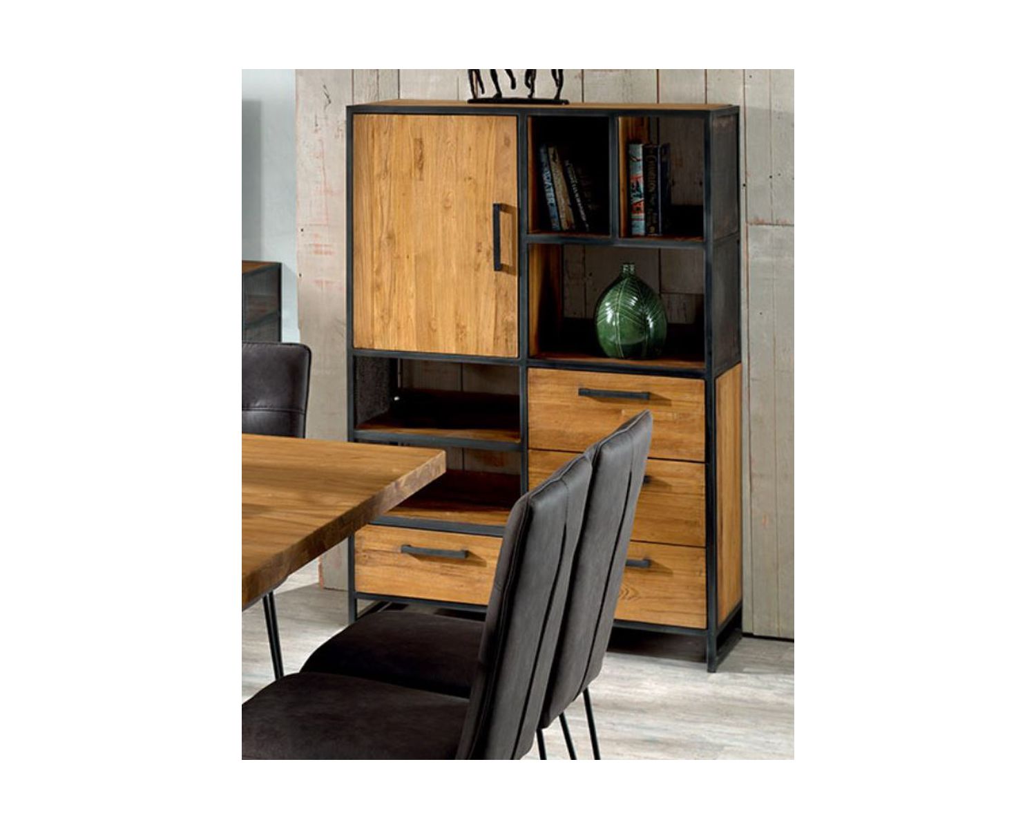 Credenza verticale "Athena" in teak recuperato e ferro antico