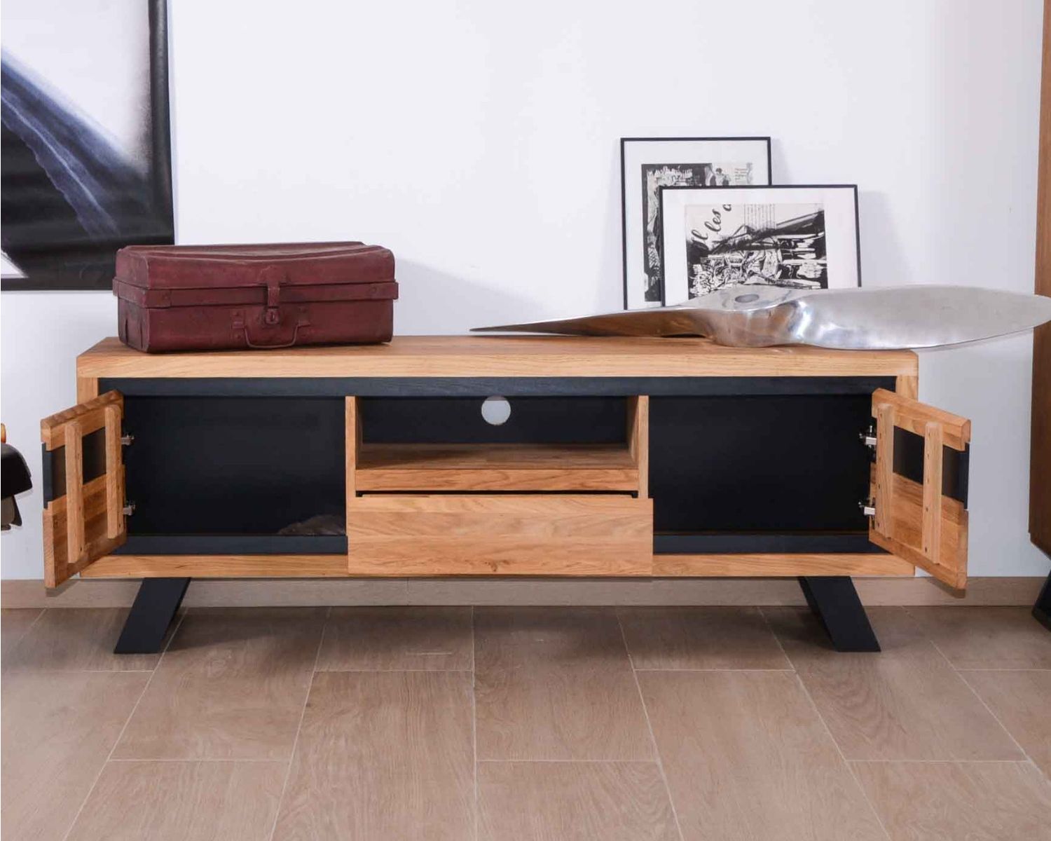 Grande mobile TV moderno in rovere "Toly" 2 ante 1 cassetto 1 nicchia 