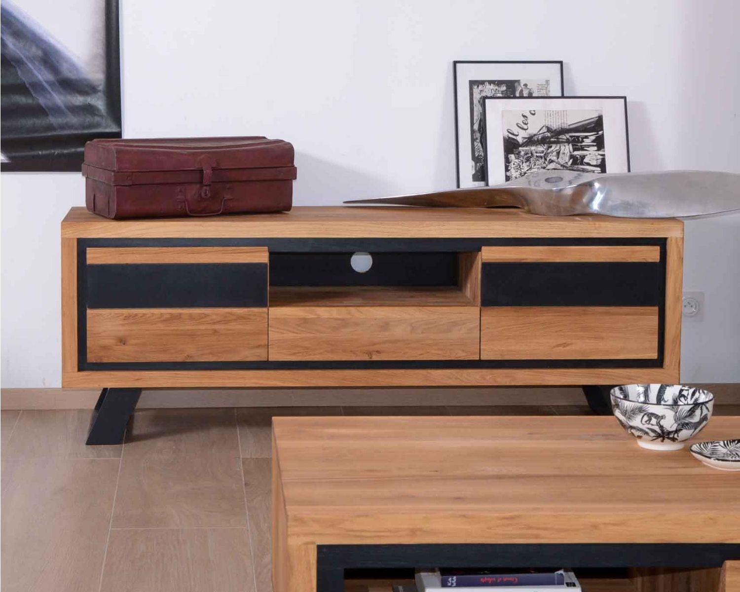 Grande mobile TV moderno in rovere "Toly" 2 ante 1 cassetto 1 nicchia 