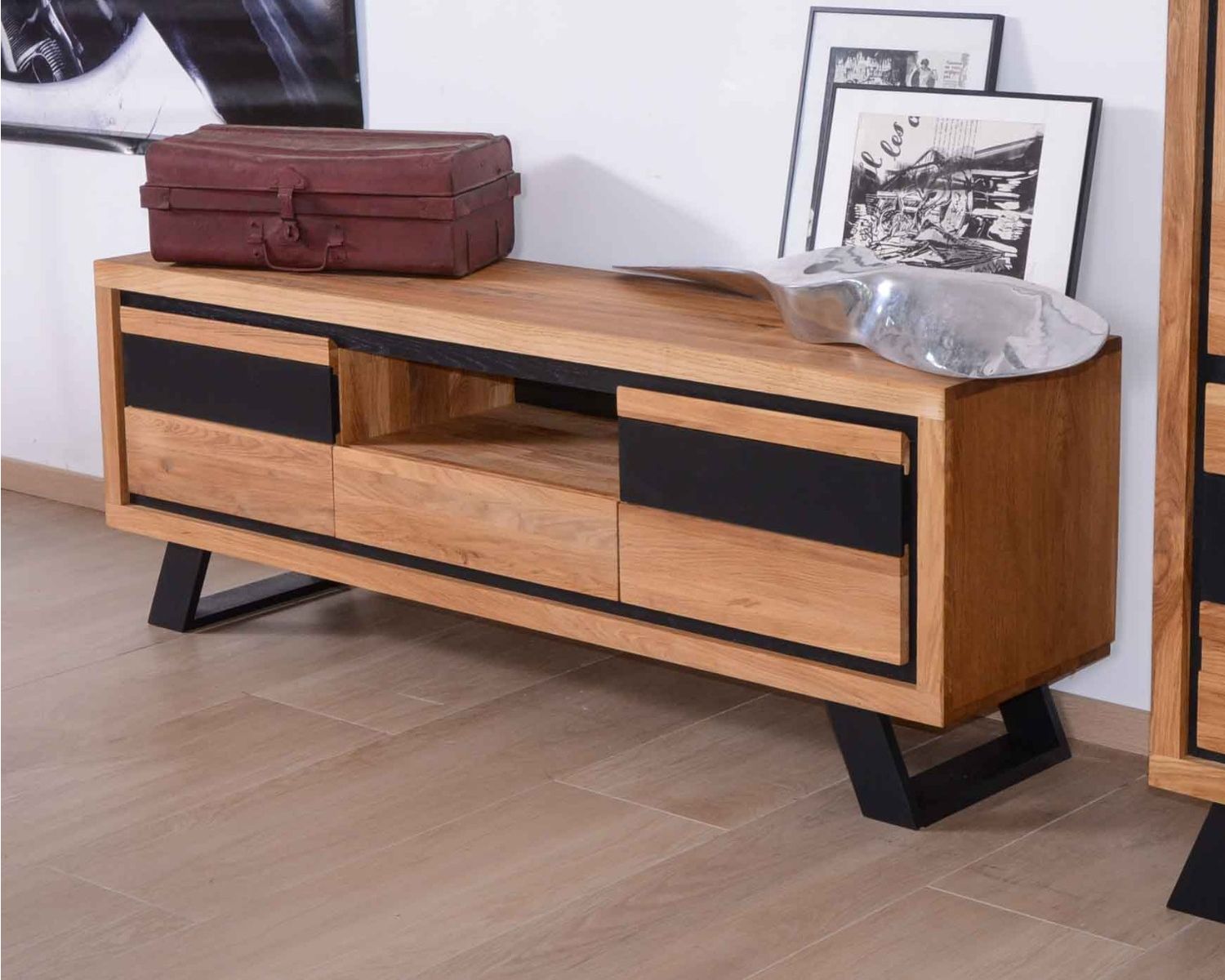 Grande mobile TV moderno in rovere "Toly" 2 ante 1 cassetto 1 nicchia 