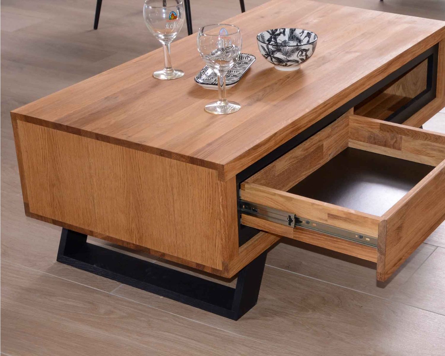 Tavolino in legno e nero con 1 cassetto "Toly" Casita