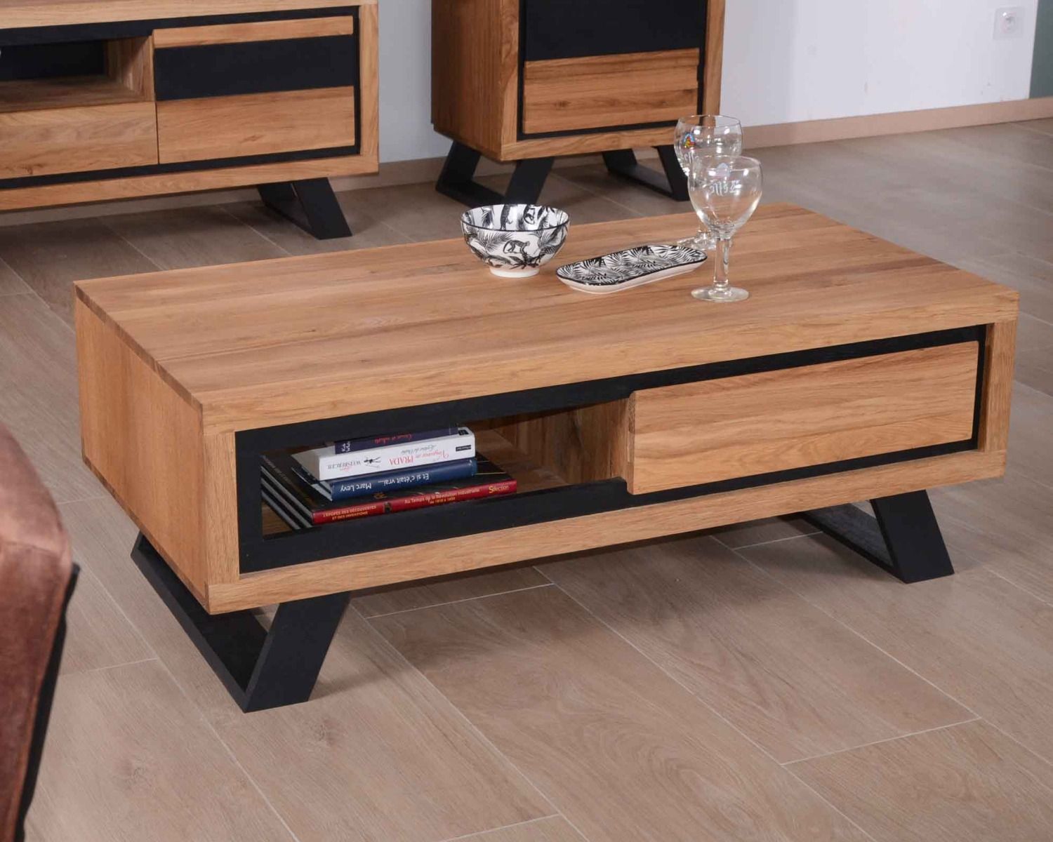 Tavolino in legno e nero con 1 cassetto "Toly" Casita