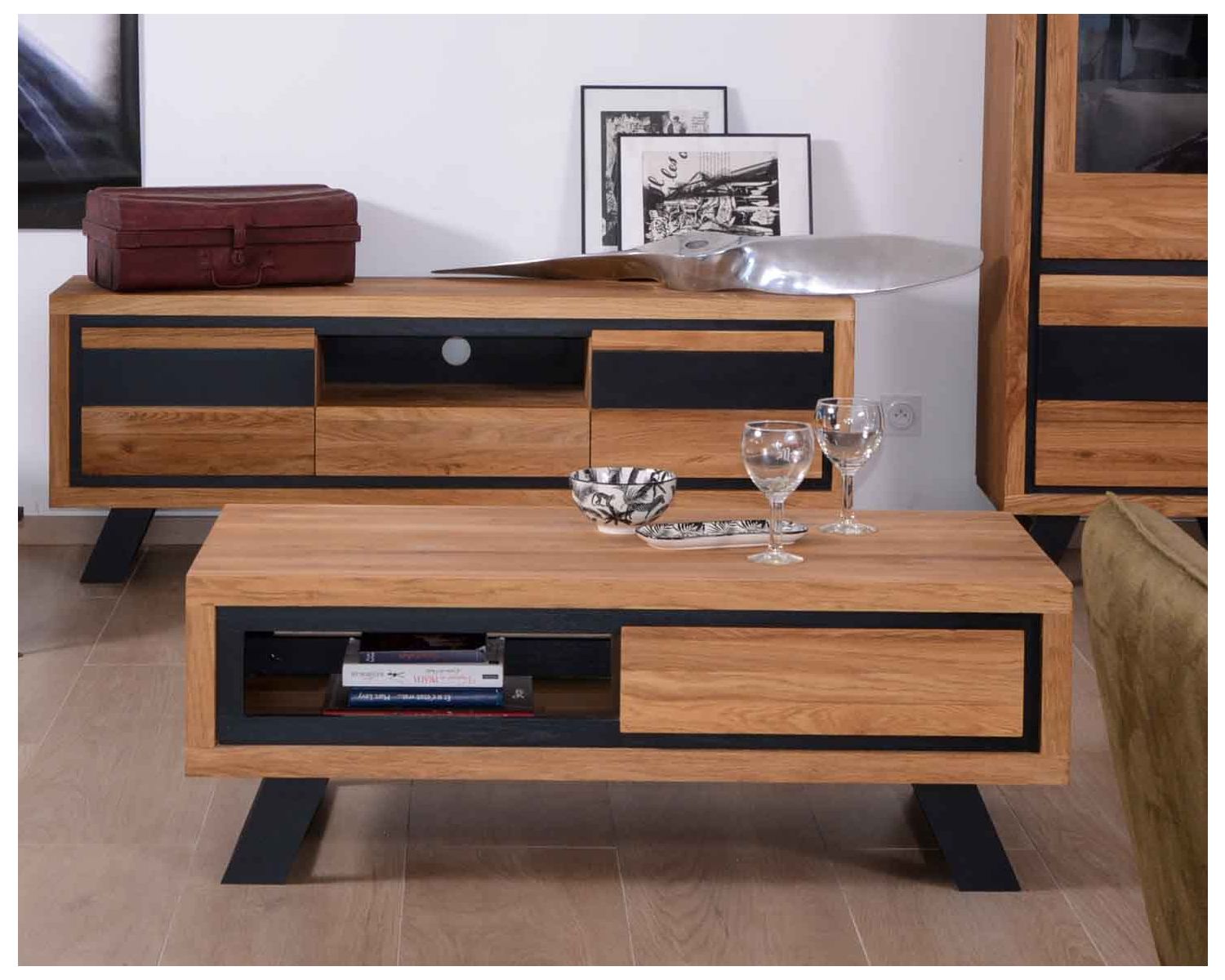 Tavolino in legno e nero con 1 cassetto "Toly" Casita